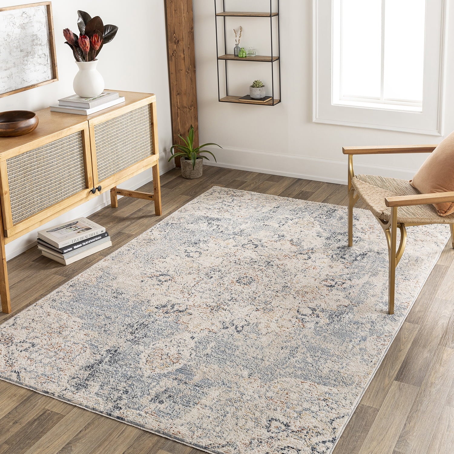 AVERO™ Abstract with Fringe 5'2" x 7' Area Rug for Living Room Bedroom Ivory - AVERO™