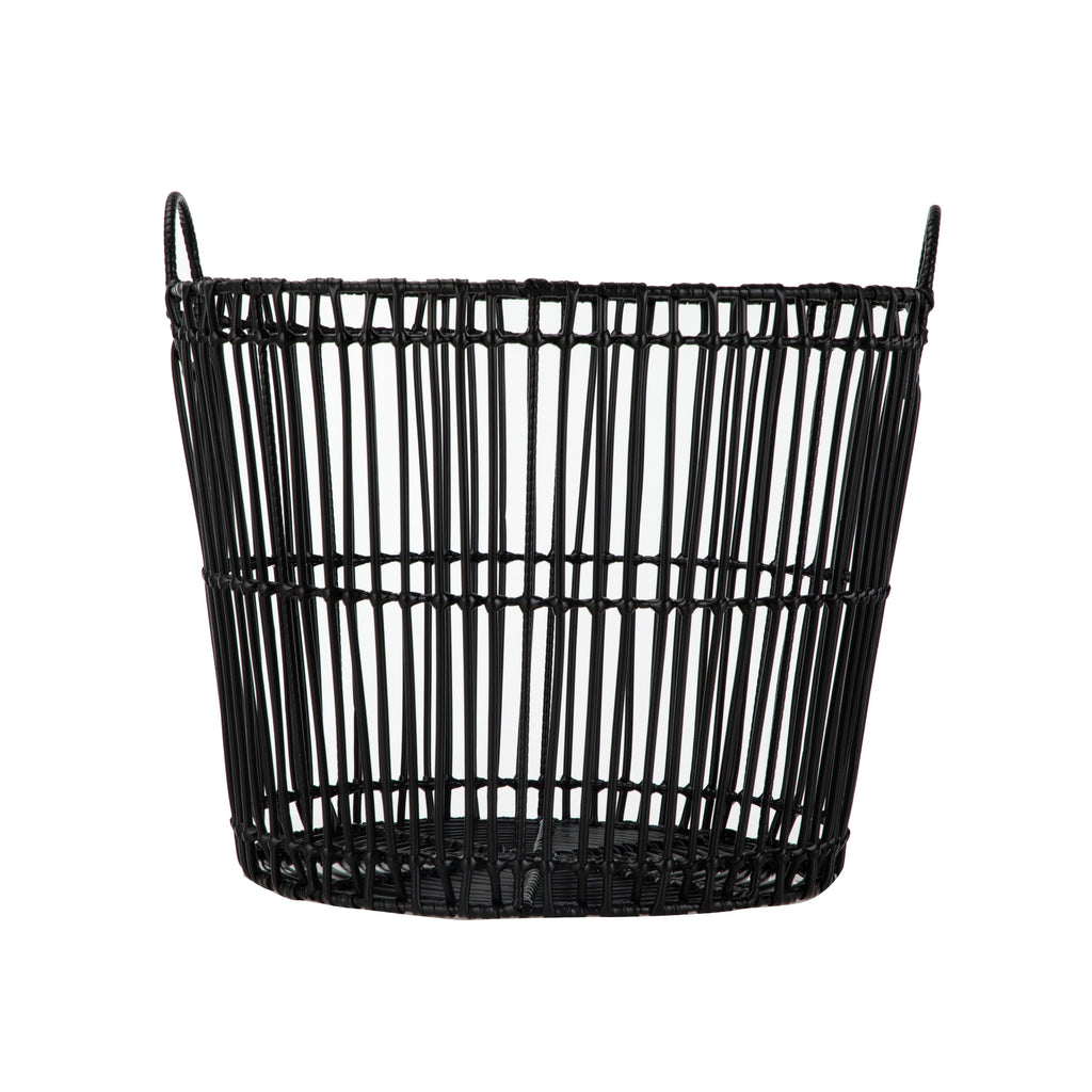 AVERO™ Large Black Poly Rattan Storage Baskets with Handles, Set of 2 - AVERO™