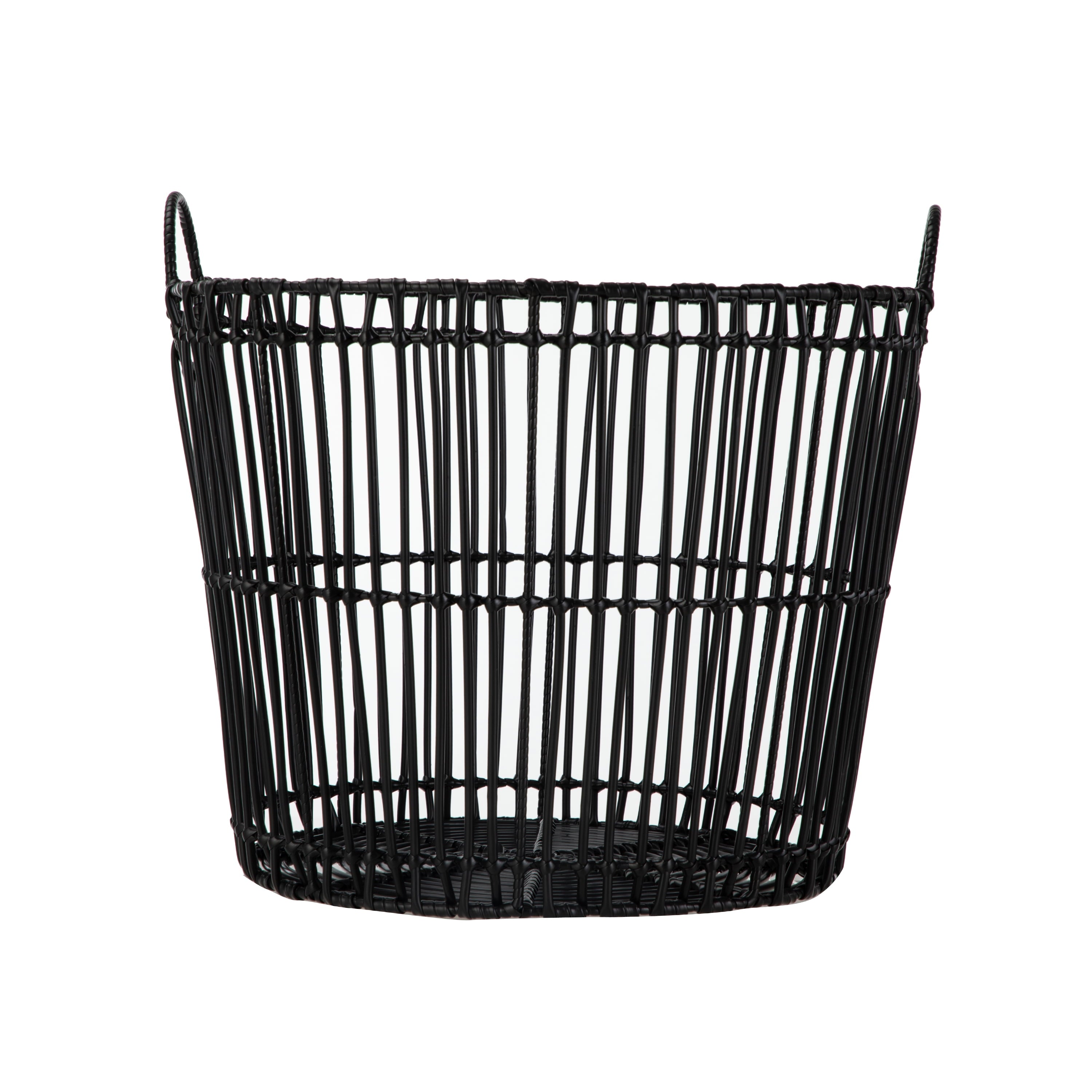 AVERO™ Large Black Poly Rattan Storage Baskets with Handles, Set of 2 - AVERO™