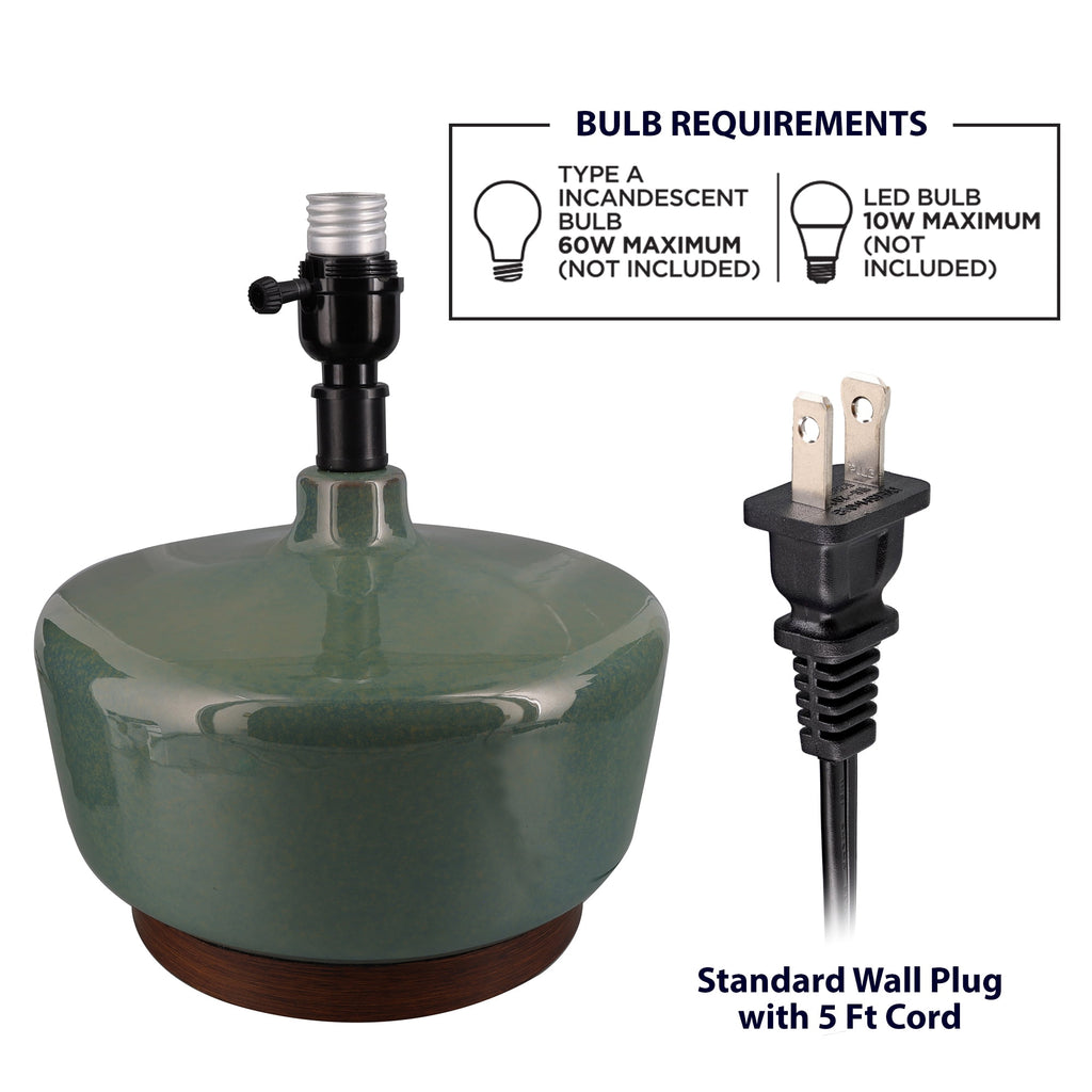AVERO™ 17 in Mid-Century Green Ceramic Table Lamp with Wood Base - AVERO™