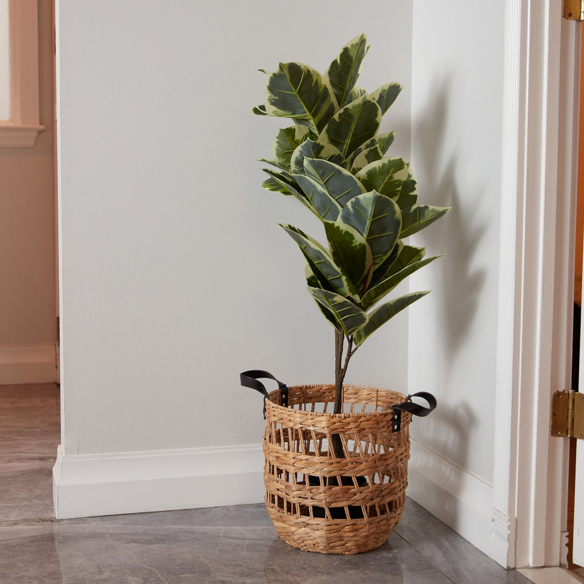 AVERO™ 2-Pack Round Decorative Storage Baskets with Faux Leather Handles, Natural, 14.5 in x 16.5 in - AVERO™