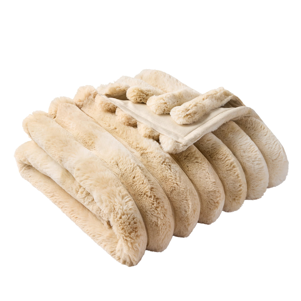 AVERO™ Beige Marbled Exaggerated Channel Faux Fur Oversized Throw, 50" x 72" - AVERO™