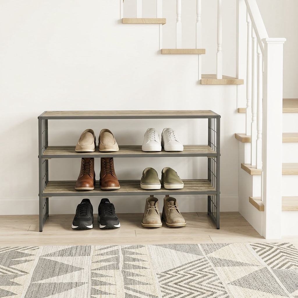 AVERO™ Farmhouse 3 Tier Shoe Rack, Gray, 30" W x 12" D x 18" H - AVERO™