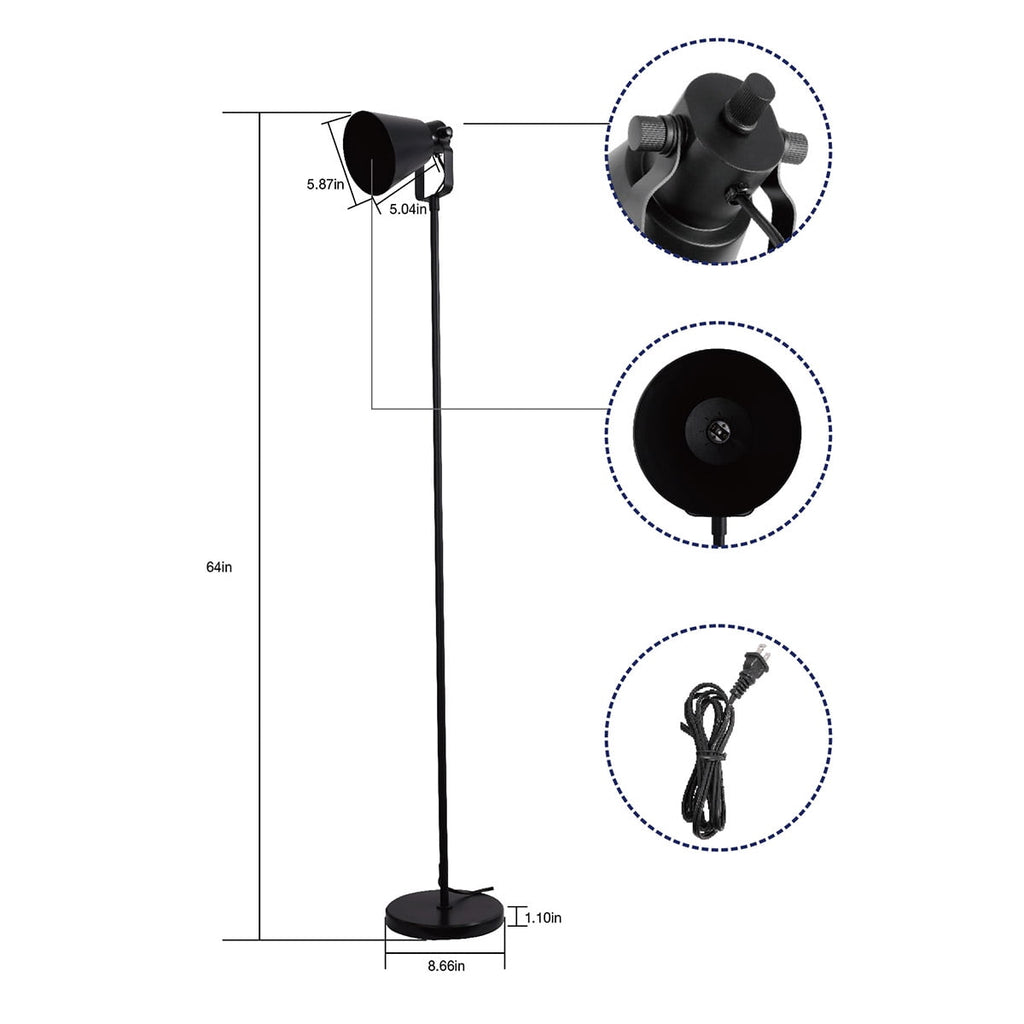 AVERO™ (3 pack) 64-Inch Modern Floor Lamp with Adjustable Shade and Black Finish for Living Room and Bedroom Lighting, 1-Pack - AVERO™