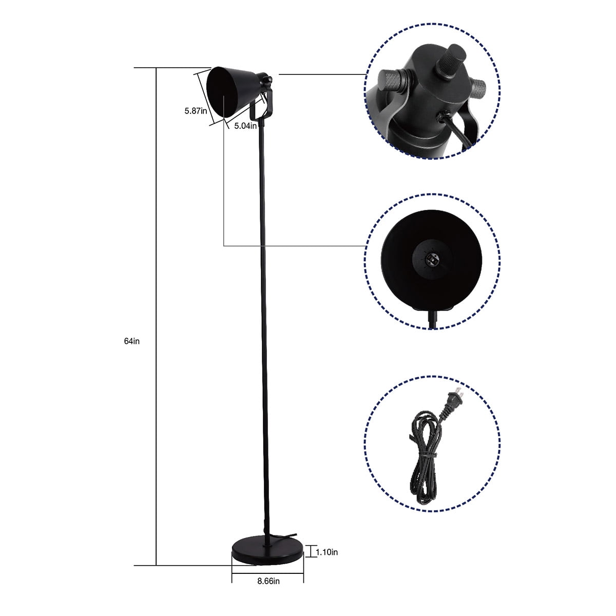 AVERO™ (3 pack) 64-Inch Modern Floor Lamp with Adjustable Shade and Black Finish for Living Room and Bedroom Lighting, 1-Pack - AVERO™