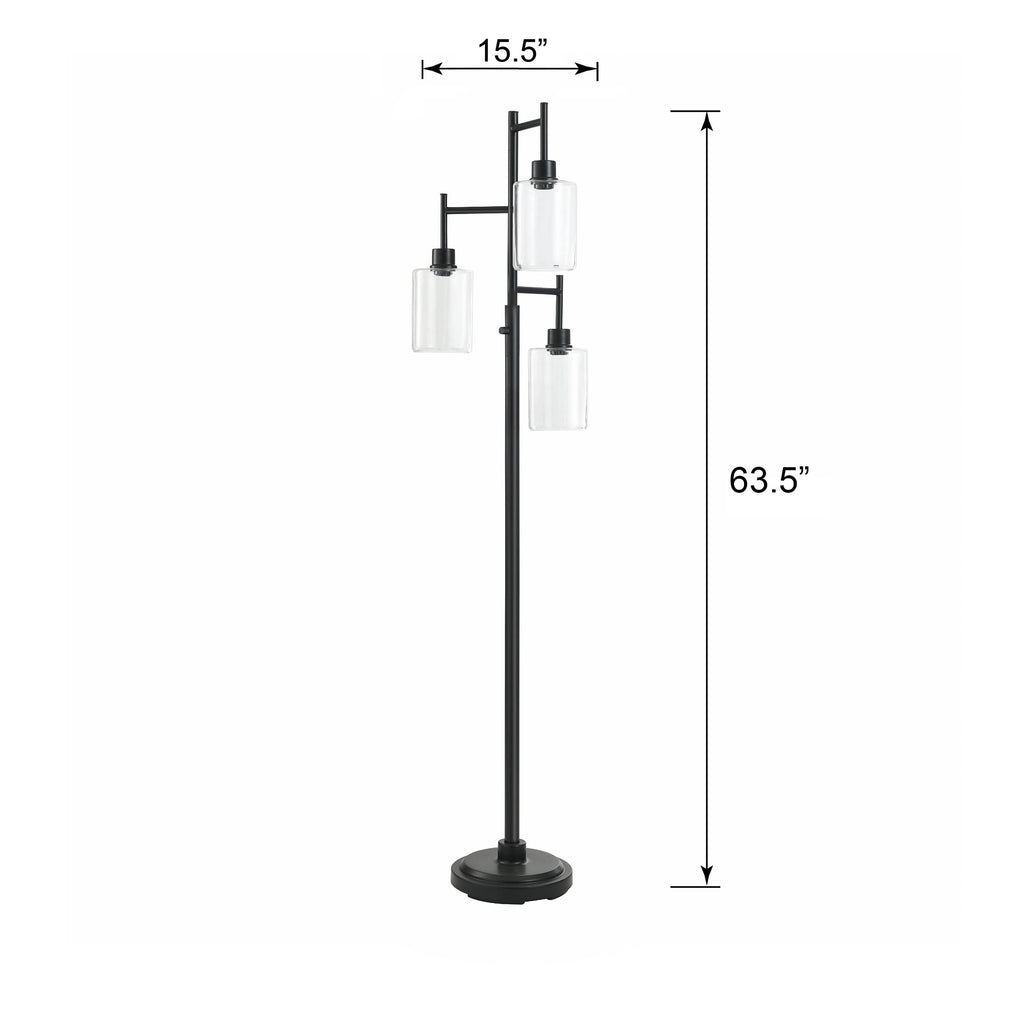 AVERO™ 63.5 in 3 Light Contemporary Black Floor Lamp Clear Glass - AVERO™