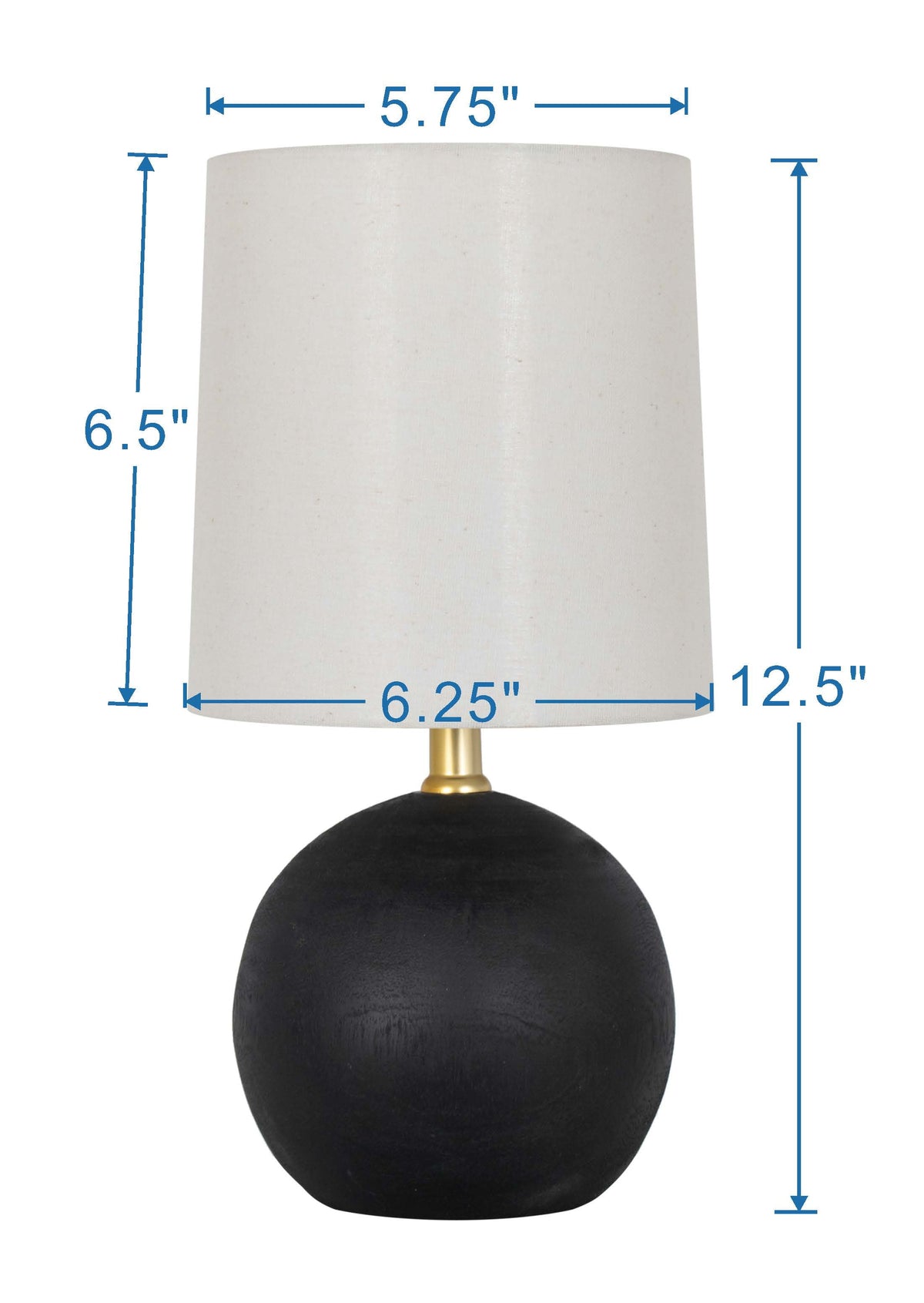 AVERO™ (3 Pack) 12.5 Mini Black Wood Ball Table Lamp with White Fabric Shade - AVERO™