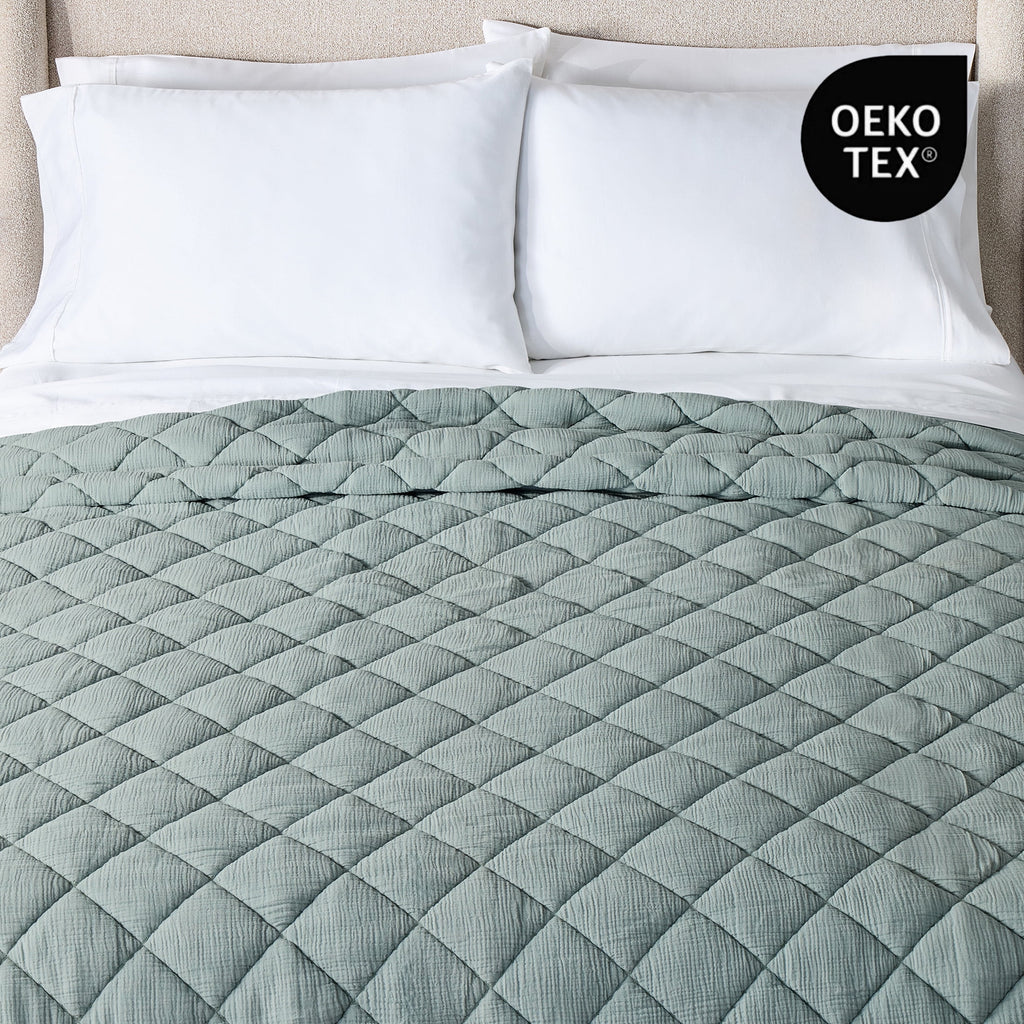 AVERO™ Diamond Gauze Quilt, Sage Green, Full/Queen - AVERO™
