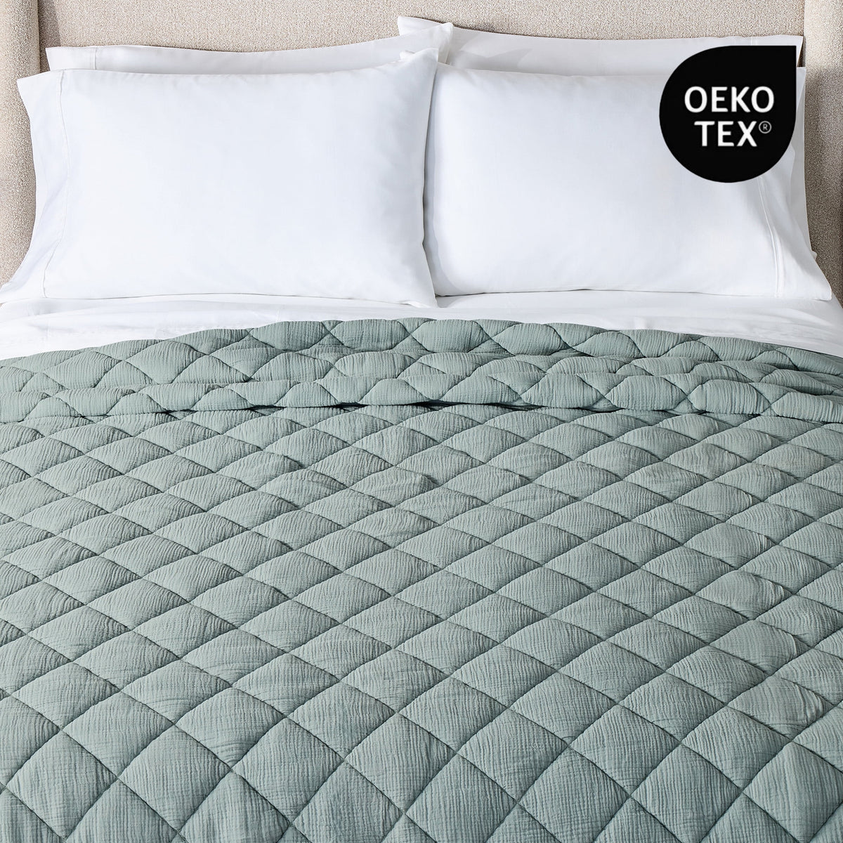 AVERO™ Diamond Gauze Quilt, Sage Green, Full/Queen - AVERO™