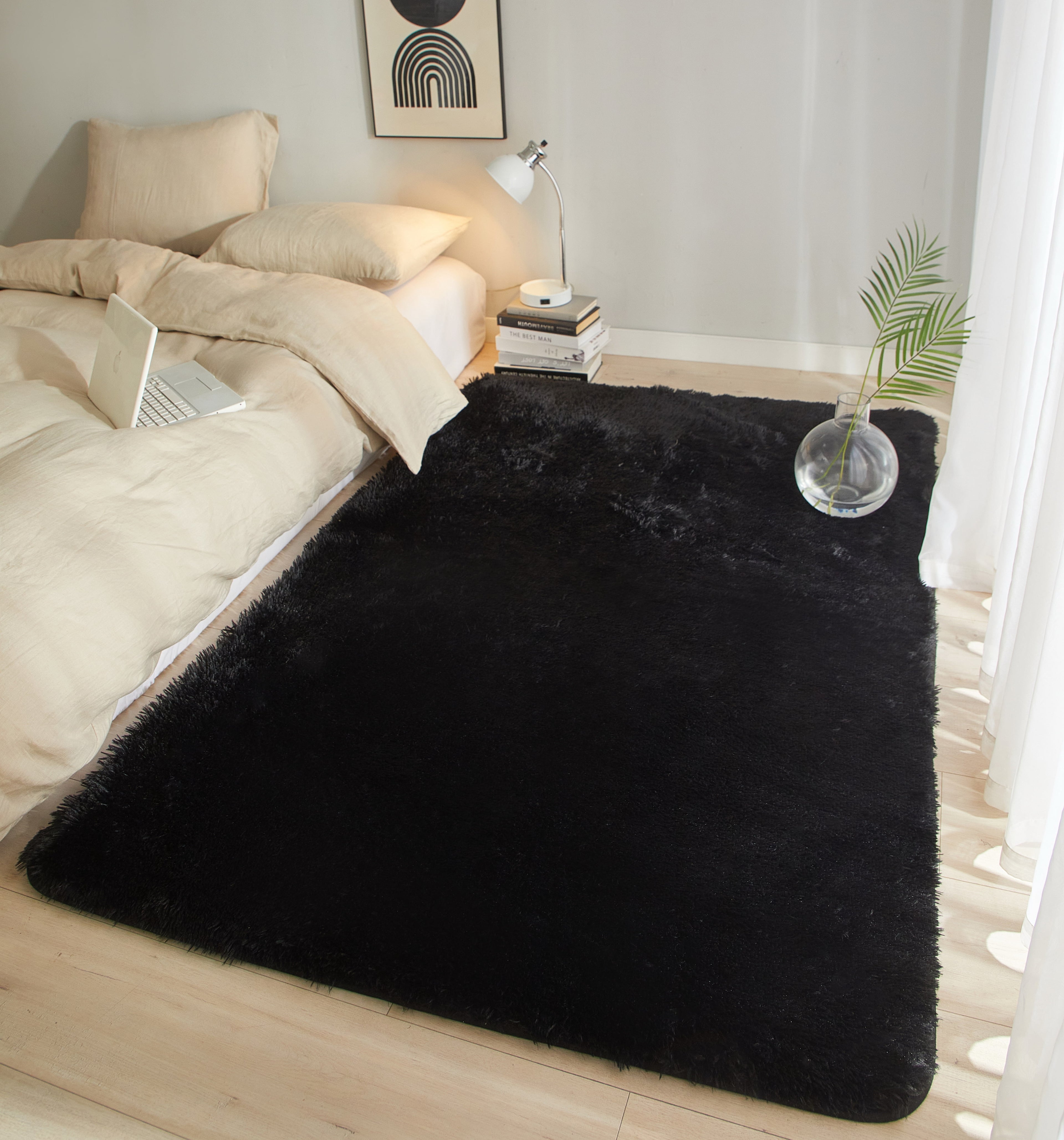 AVERO™ Cushion Shag Bedroom Rug For Adults, Black, 4'x6' - AVERO™