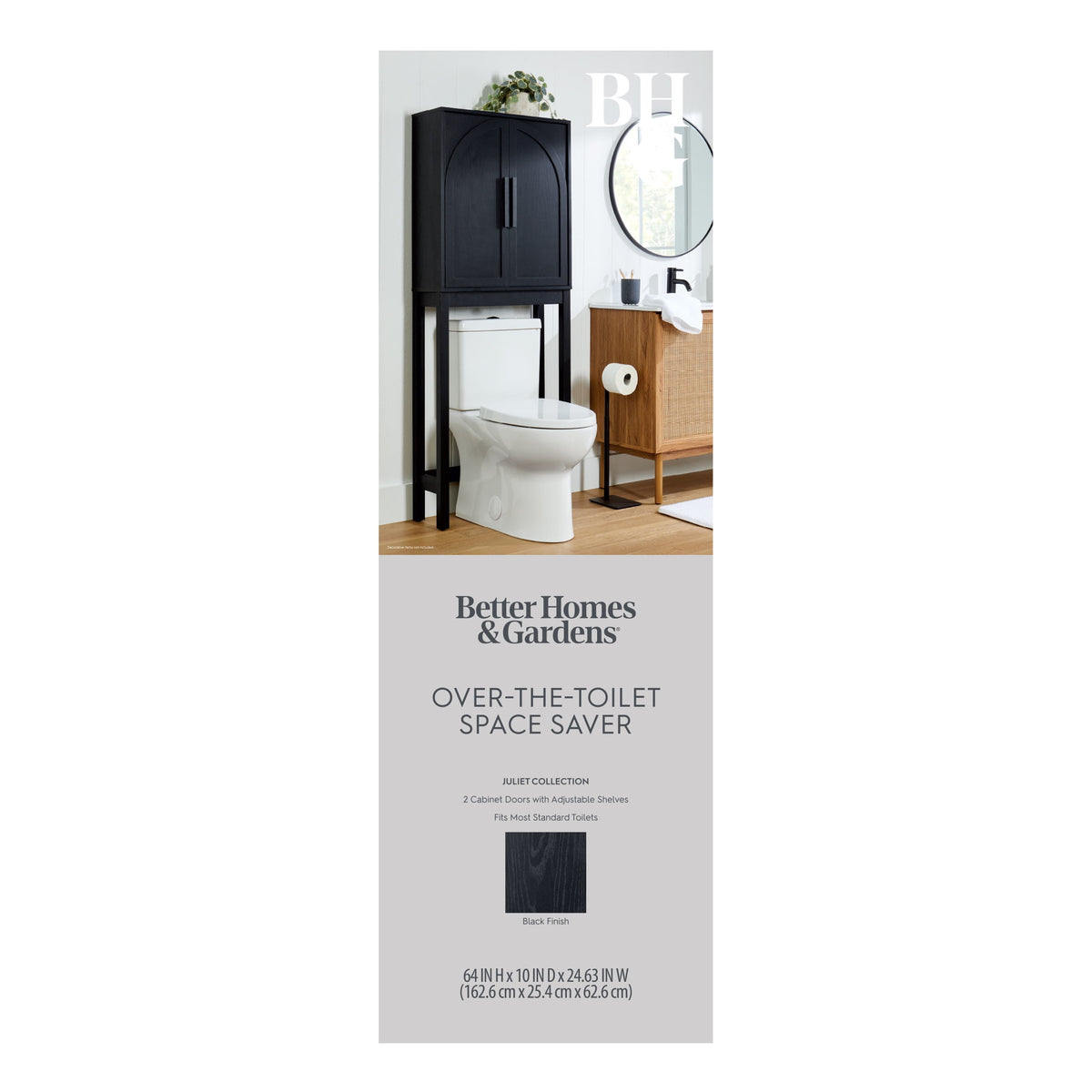 AVERO™ Juliet over-the-Toilet Space Saver Cabinet, 2 Adjustable Shelves, Black - AVERO™