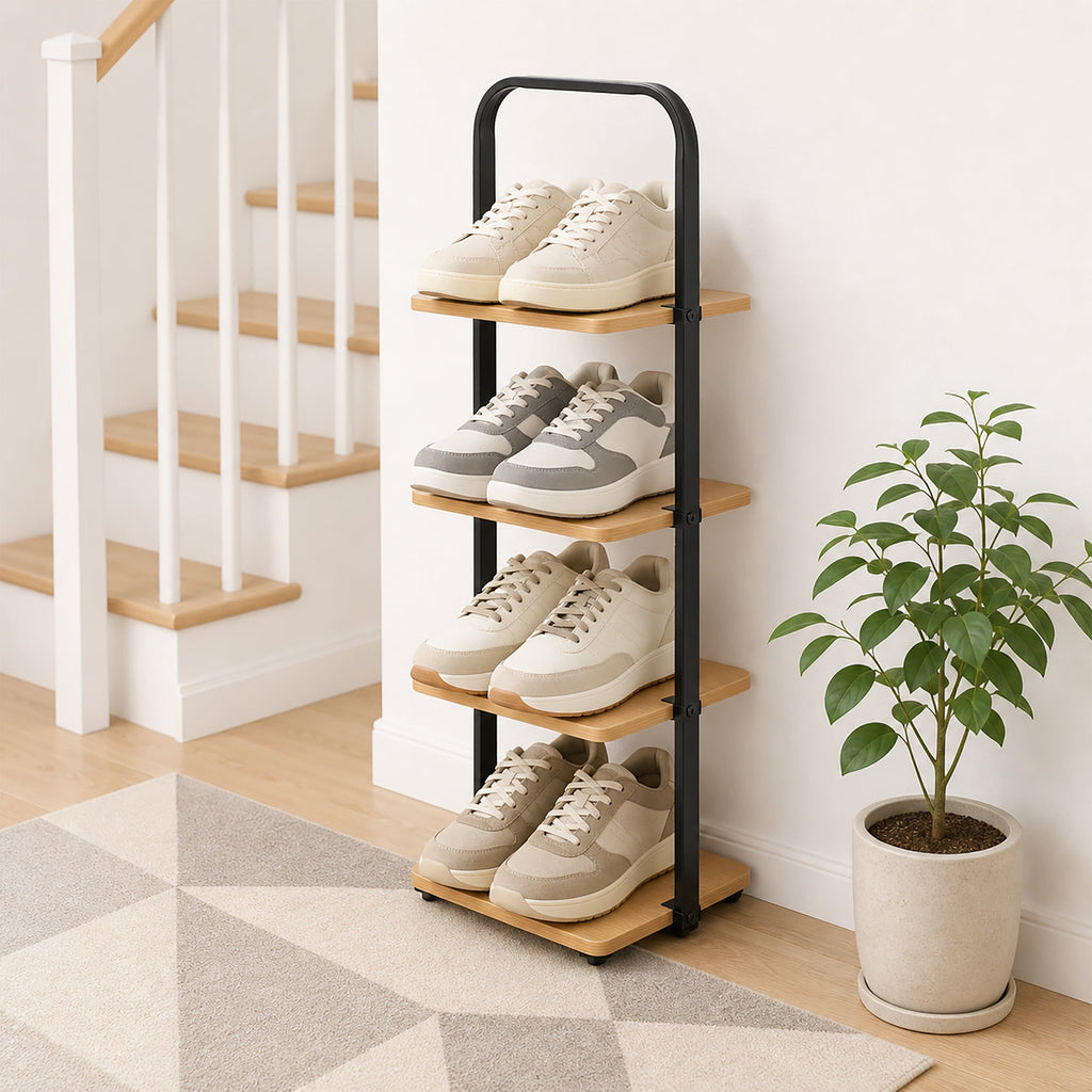 AVERO™ Juliet 4-Tier Wooden Shoe Ladder for Shoe Storage, Black and Light Honey Wood, Holds up to 4 Pairs - AVERO™