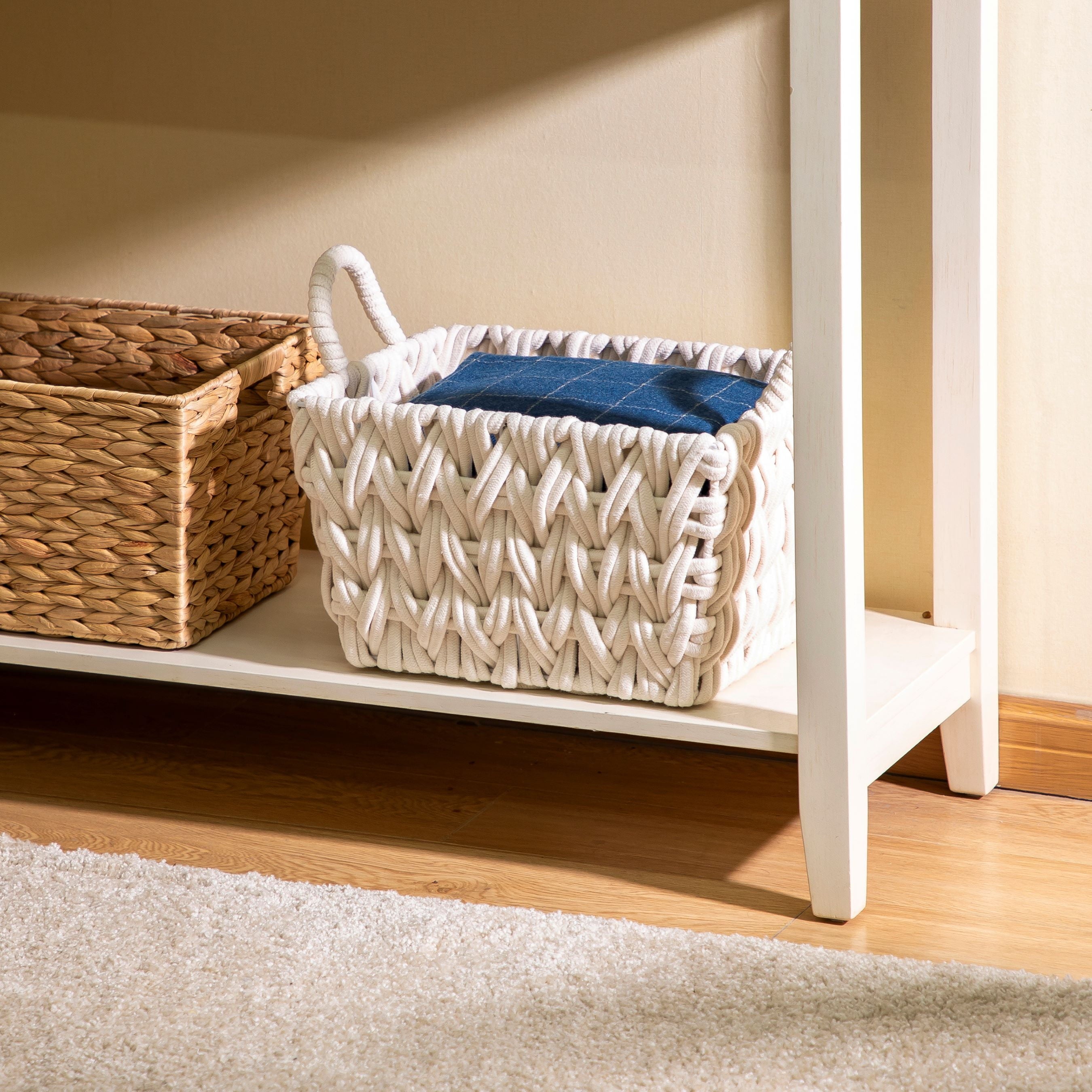 AVERO™ (2 pack) Medium White Woven Rope Decorative Storage Basket with Handles, 14.3 in x 11 in x 9 in - AVERO™