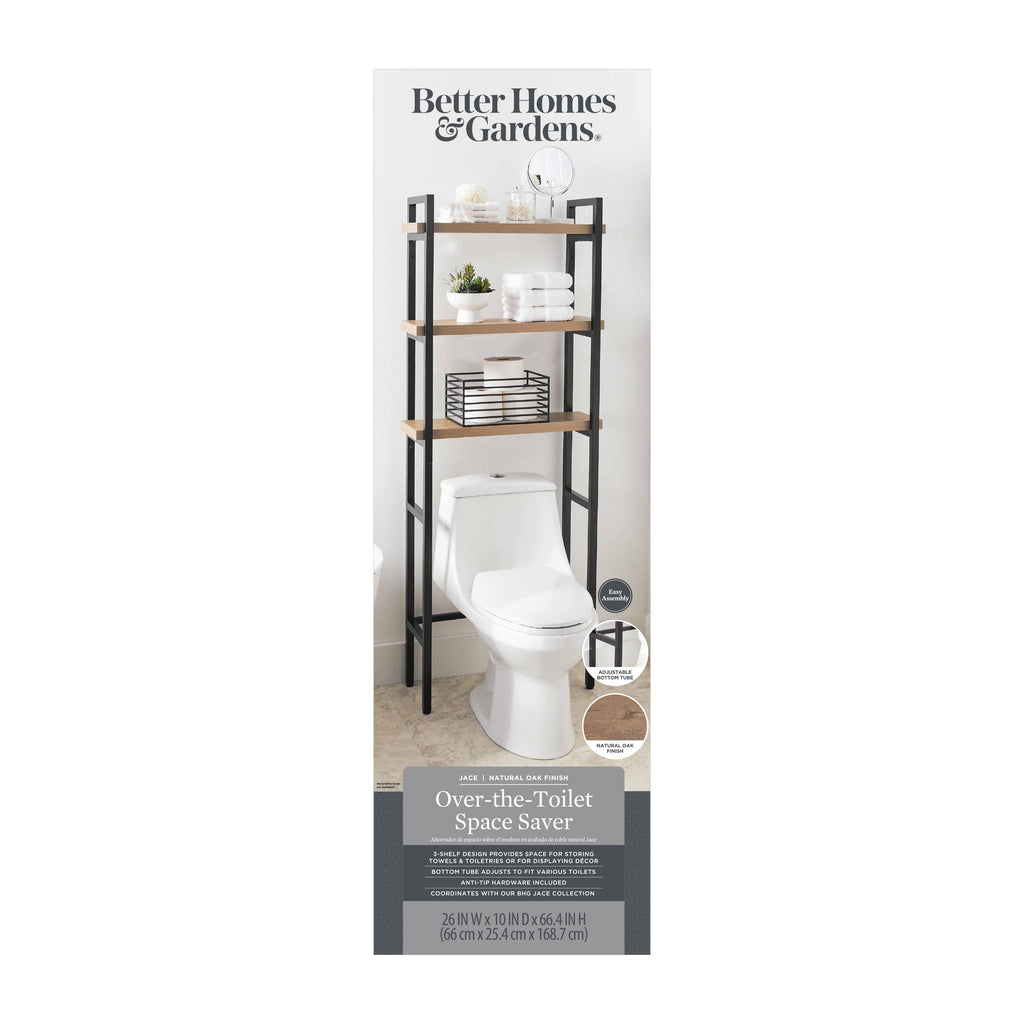 AVERO™ Jace 3-Shelf Over-the-Toilet Storage Shelf, Black Frame with Oak Shelves - AVERO™