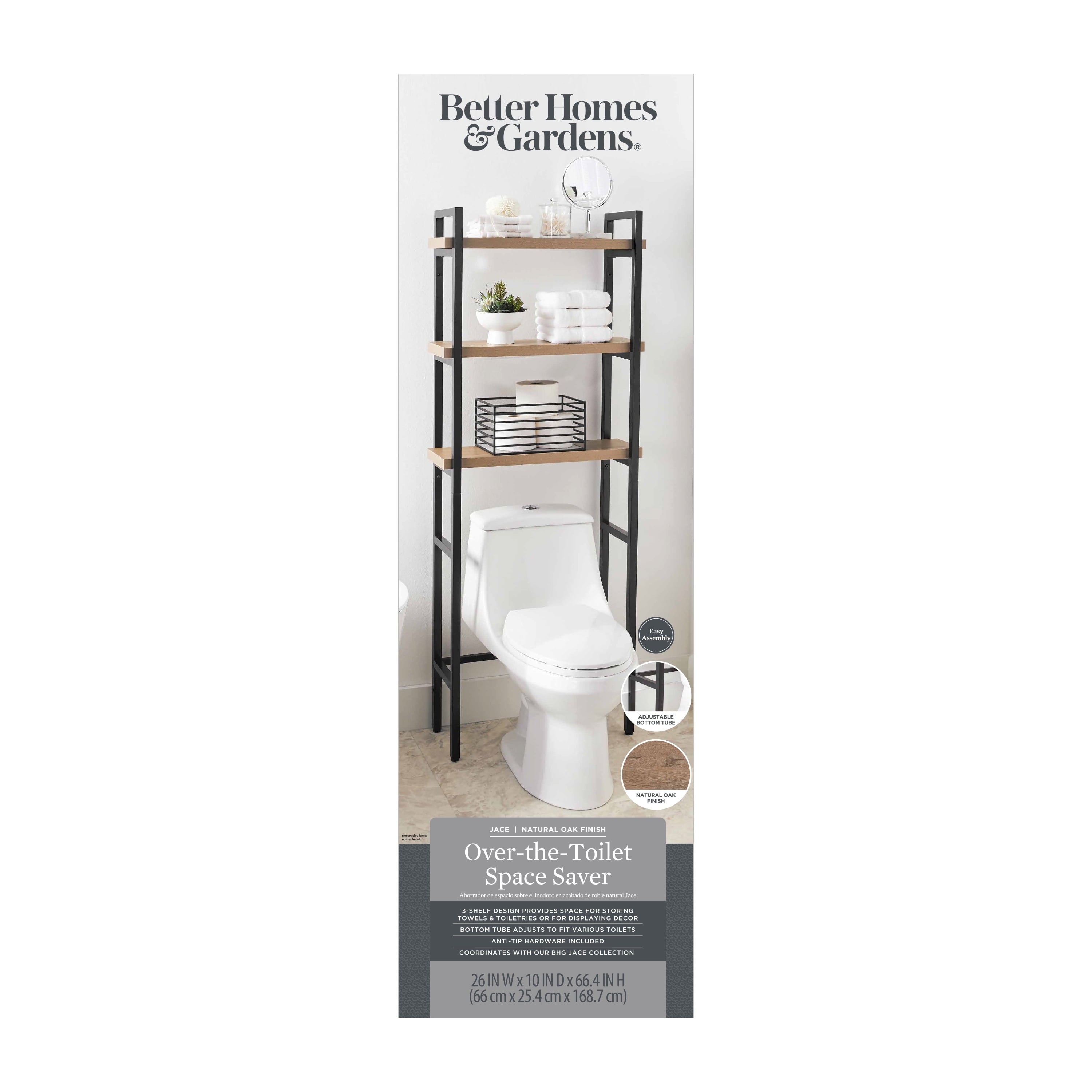 AVERO™ Jace 3-Shelf Over-the-Toilet Storage Shelf, Black Frame with Oak Shelves - AVERO™