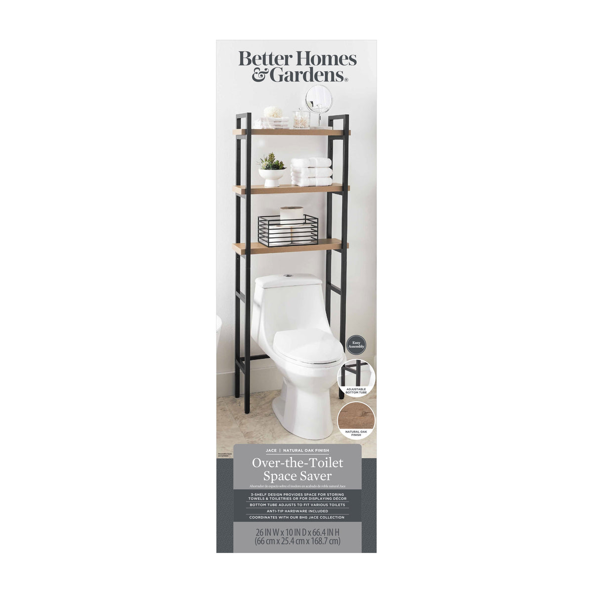 AVERO™ Jace 3-Shelf over-the-Toilet Storage Shelf with Black Frame and Oak Shelves - AVERO™