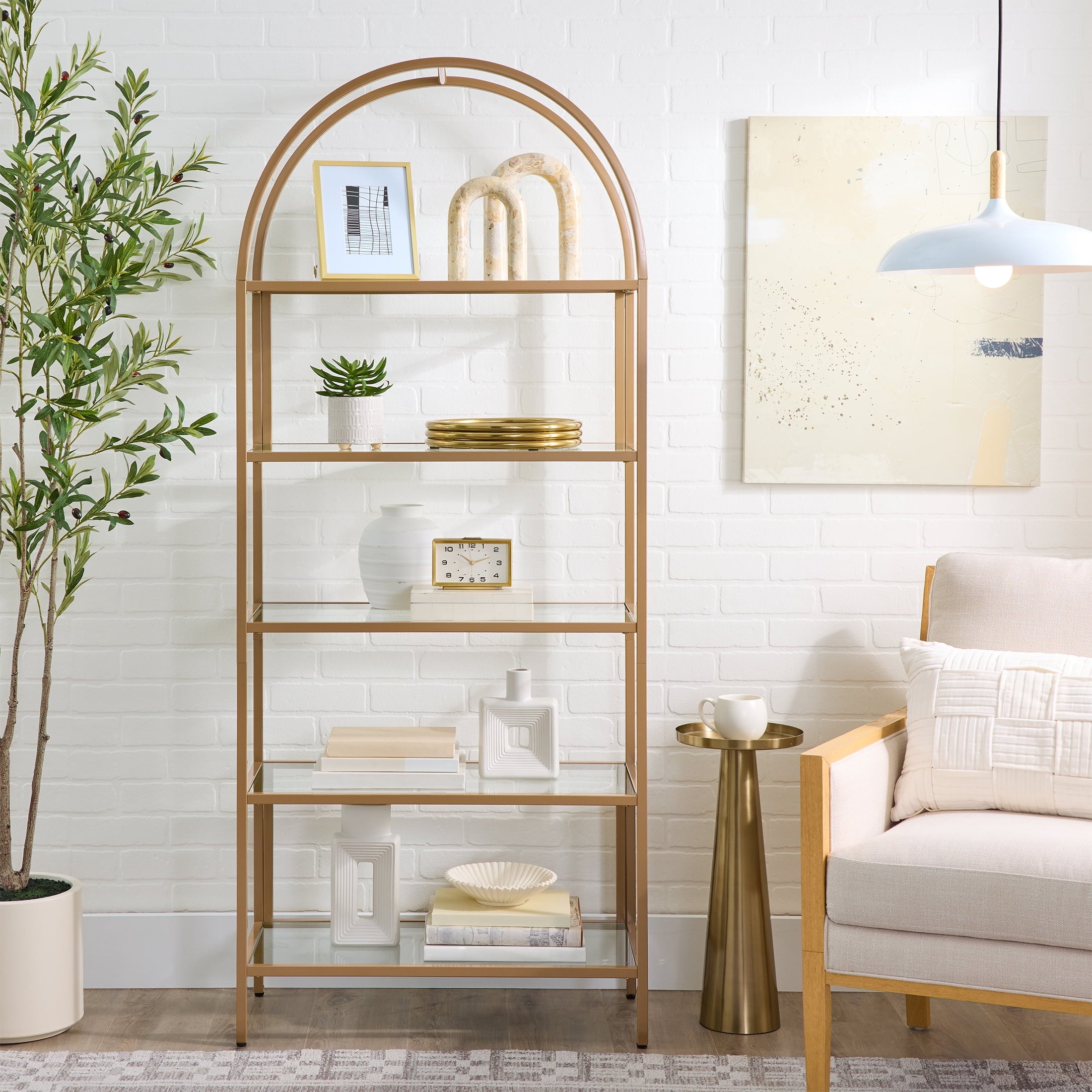 AVERO™ Nola Arch Bookcase, Gold Finish - AVERO™