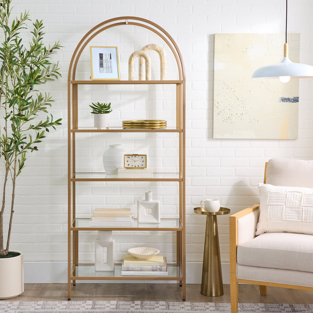 AVERO™ Nola Arch Bookcase, Gold Finish - AVERO™