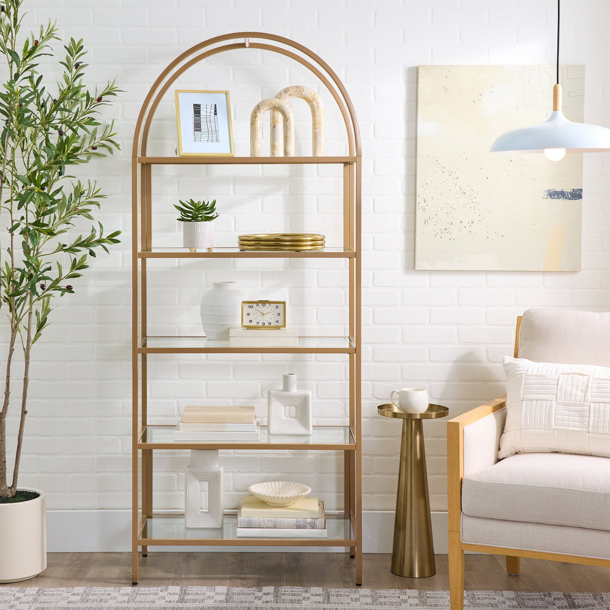 AVERO™ Nola Arch Bookcase, Gold Finish - AVERO™