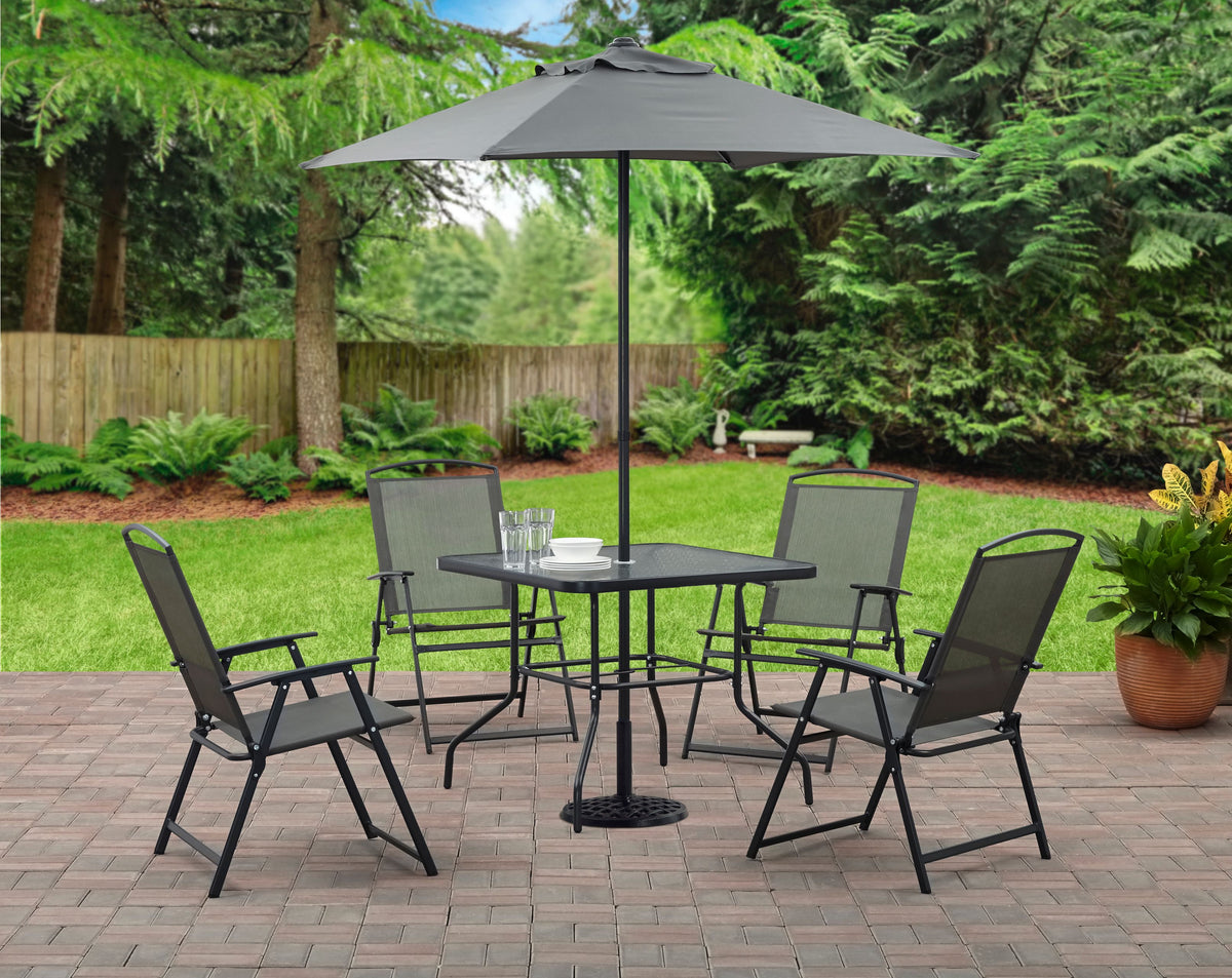 AVERO™ Albany Lane 6-Piece Steel Outdoor Patio Dining Set with Umbrella, Gray - AVERO™