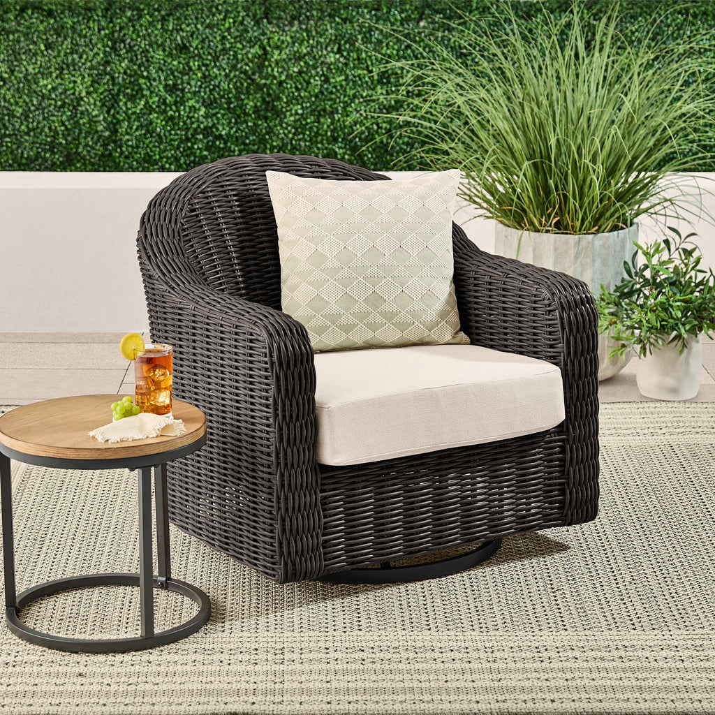 AVERO™ Bellamy Outdoor Motion Chair, Dark Brown Wicker with Cream Cushion - AVERO™