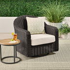 AVERO™ Bellamy Outdoor Motion Chair, Dark Brown Wicker with Cream Cushion - AVERO™