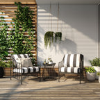 AVERO™ Aubrey 3-Piece Outdoor Steel Stationary Chat Set, Stripe Cushion - AVERO™