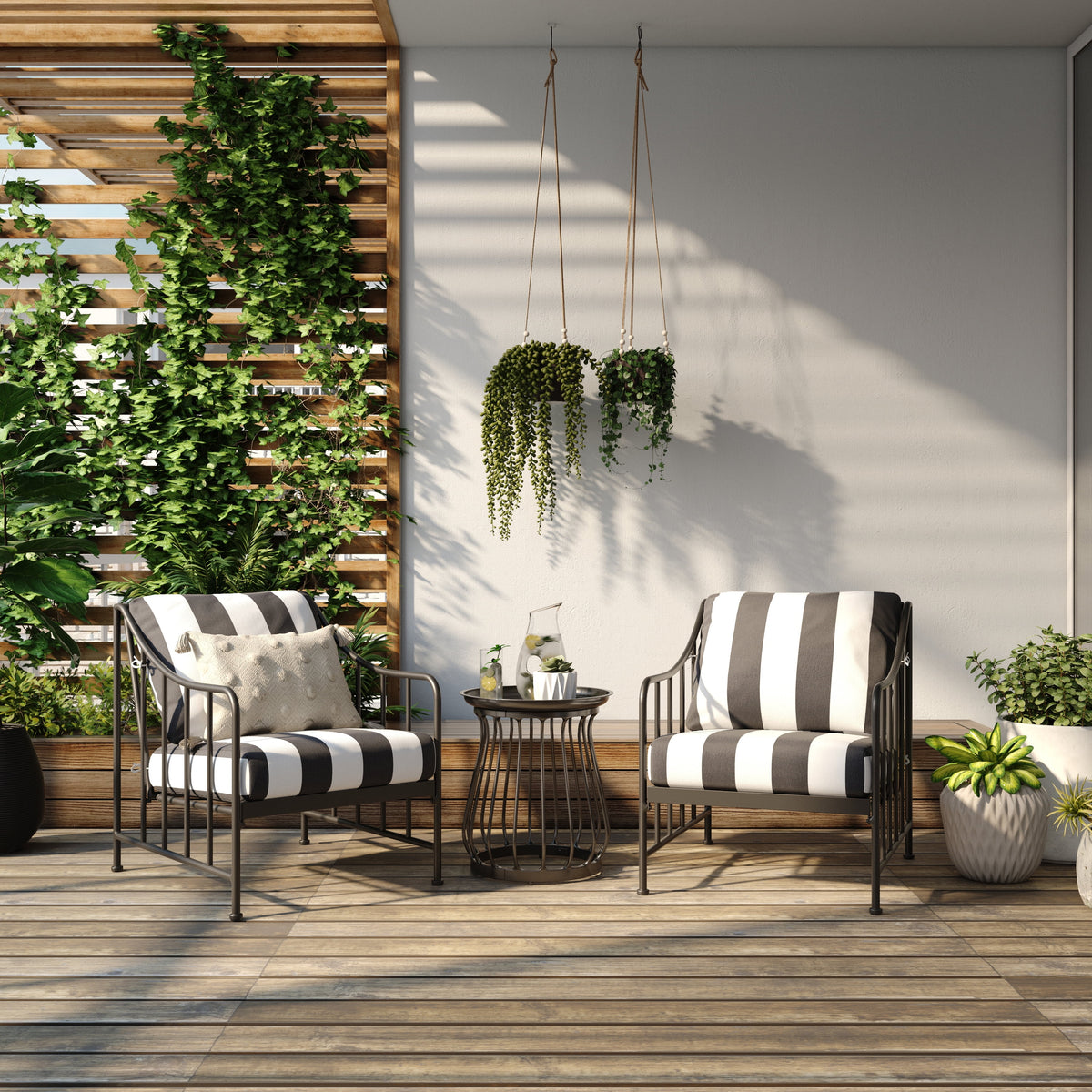 AVERO™ Aubrey 3-Piece Metal Outdoor Chat Set, White & Blue