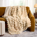 AVERO™ Beige Marbled Exaggerated Channel Faux Fur Oversized Throw, 50" x 72" - AVERO™