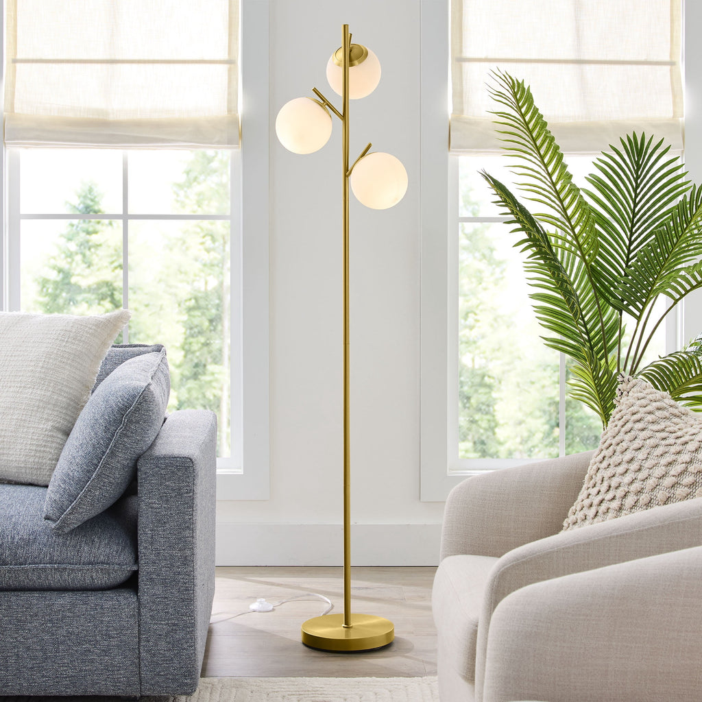 AVERO™ 3-Globe Freestanding Floor Lamp, 65 in, Frosted Glass Shades, Foot Switch - AVERO™