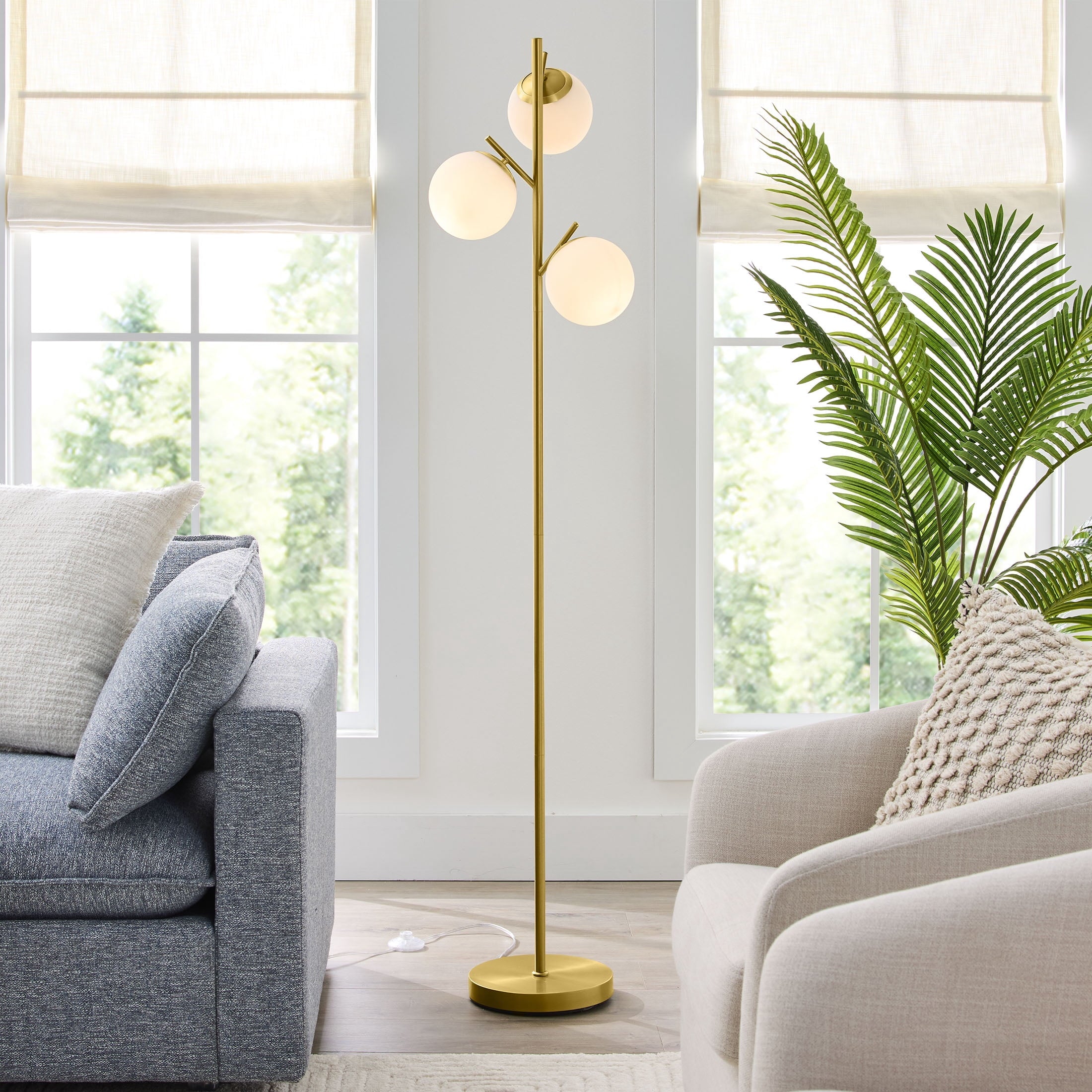 AVERO™ 3-Globe Freestanding Floor Lamp, 65 in, Frosted Glass Shades, Foot Switch - AVERO™