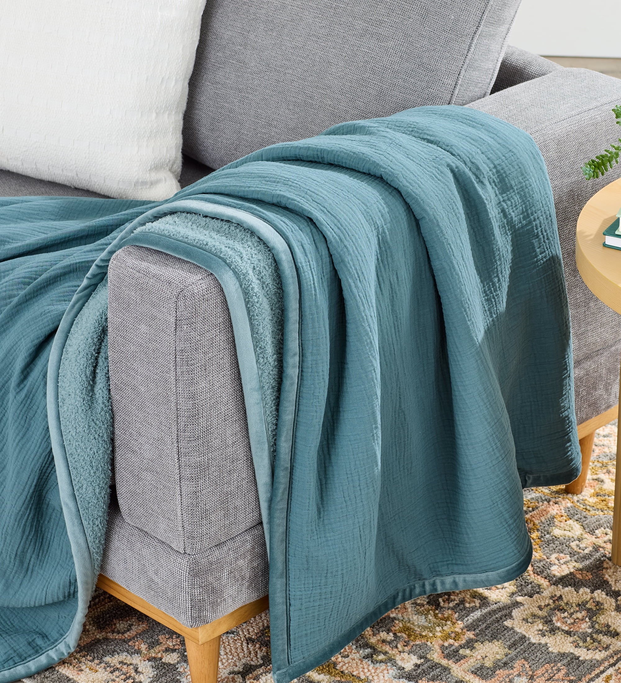 AVERO™ Throw Blanket, Reversible Gauze and Cozy Knit, 50 in x 72 in, Antique Blush