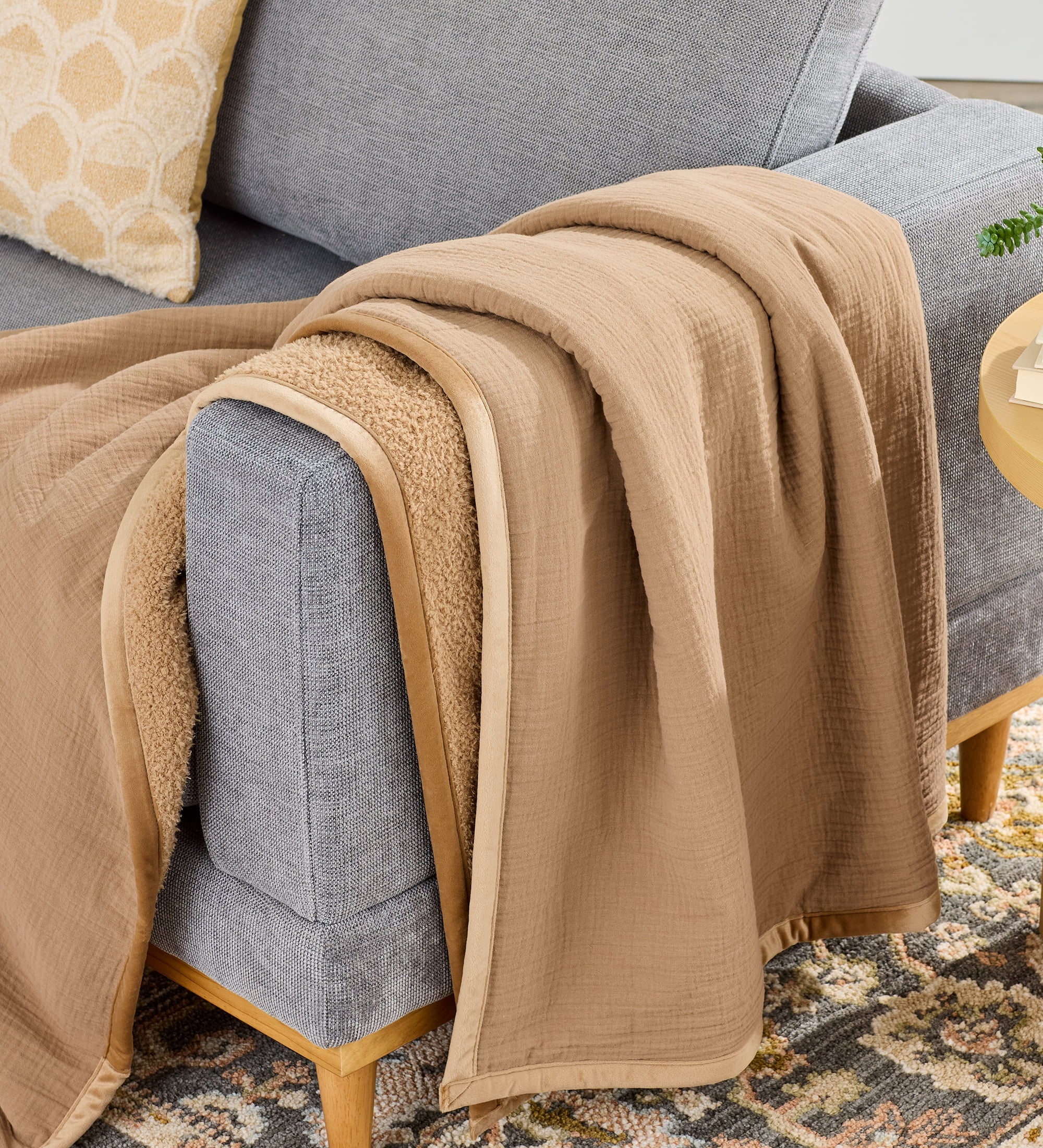 AVERO™ Throw Blanket, Reversible Gauze and Cozy Knit, 50 in x 72 in, Antique Blush