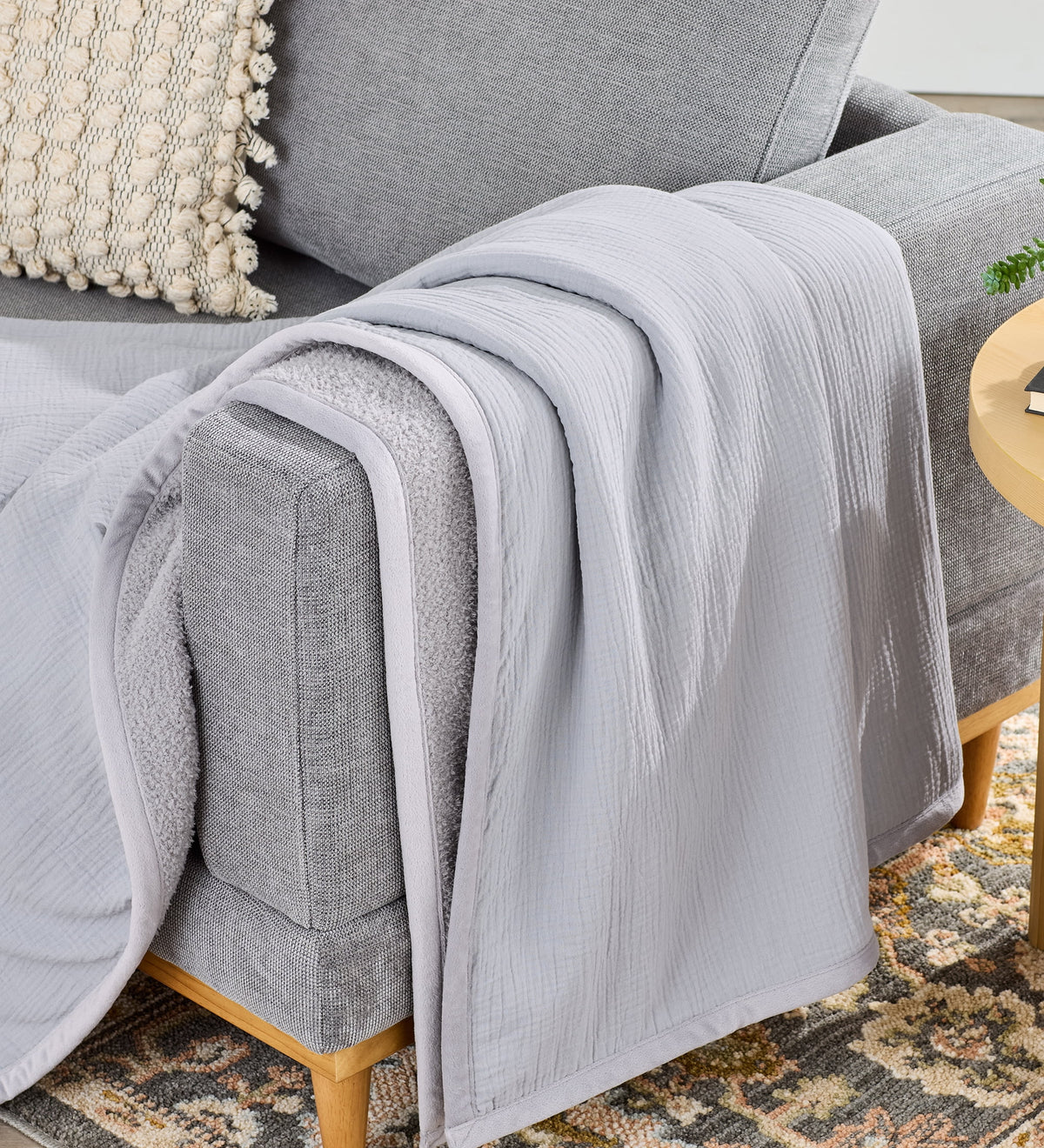 AVERO™ Throw Blanket, Reversible Gauze and Cozy Knit, 50 in x 72 in, Antique Blush