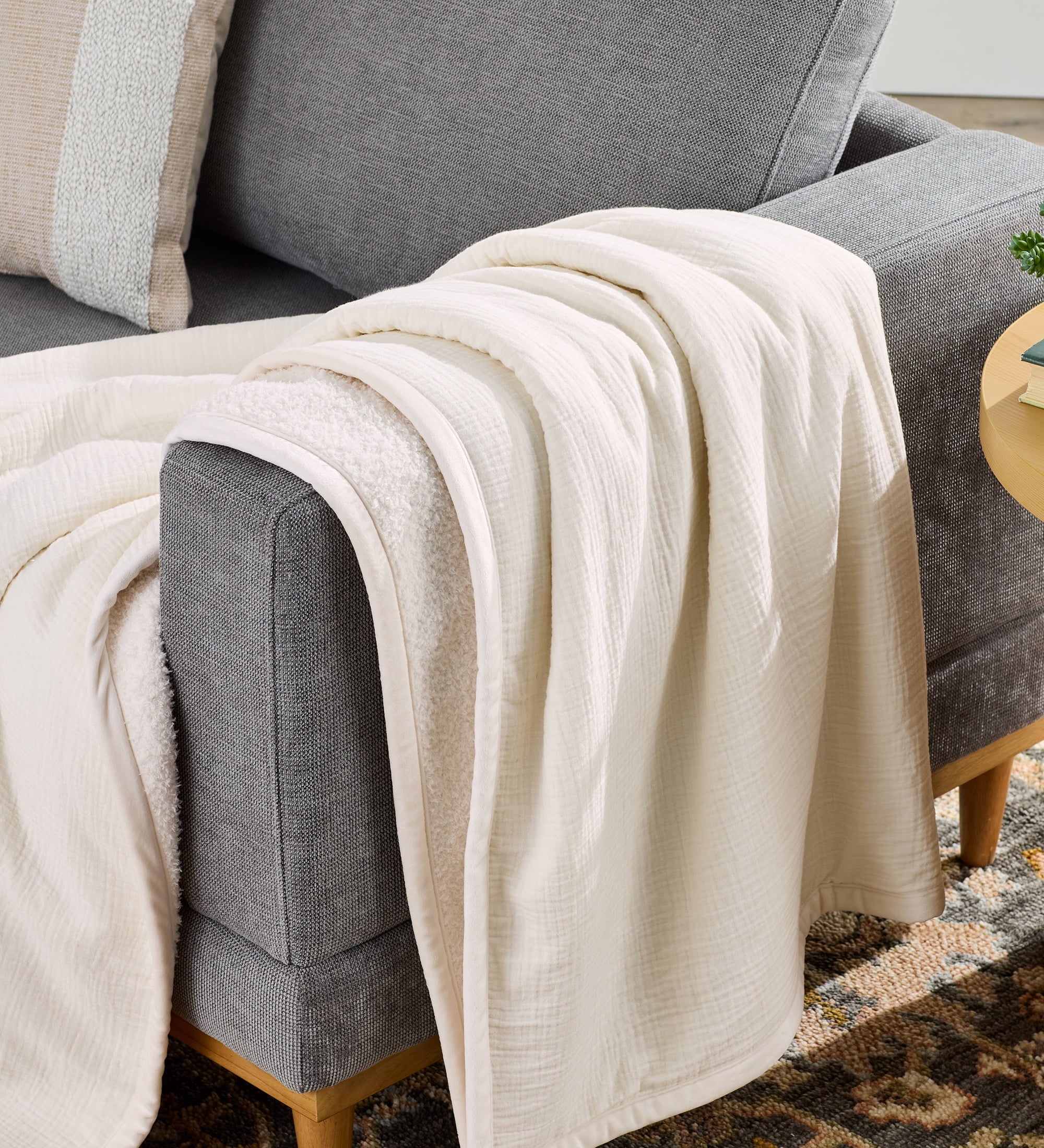 AVERO™ Throw Blanket, Reversible Gauze and Cozy Knit, 50 in x 72 in, Antique Blush