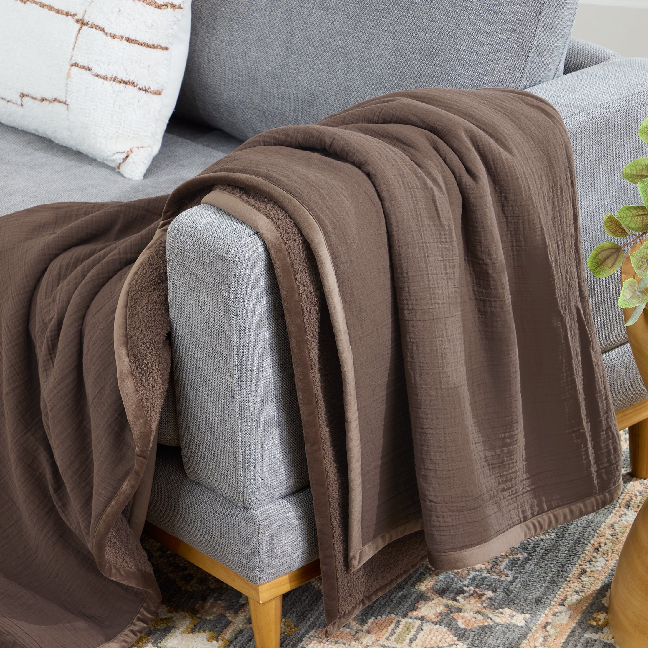 AVERO™ Throw Blanket, Reversible Gauze and Cozy Knit, 50 in x 72 in, Antique Blush