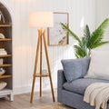 AVERO™ 63 in Natural Wood Tripod Floor Lamp with Pleated Shade - AVERO™