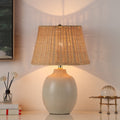 AVERO™ Cream Reactive Ceramic Table Lamp with Natural Rattan Shade, 18 in - AVERO™