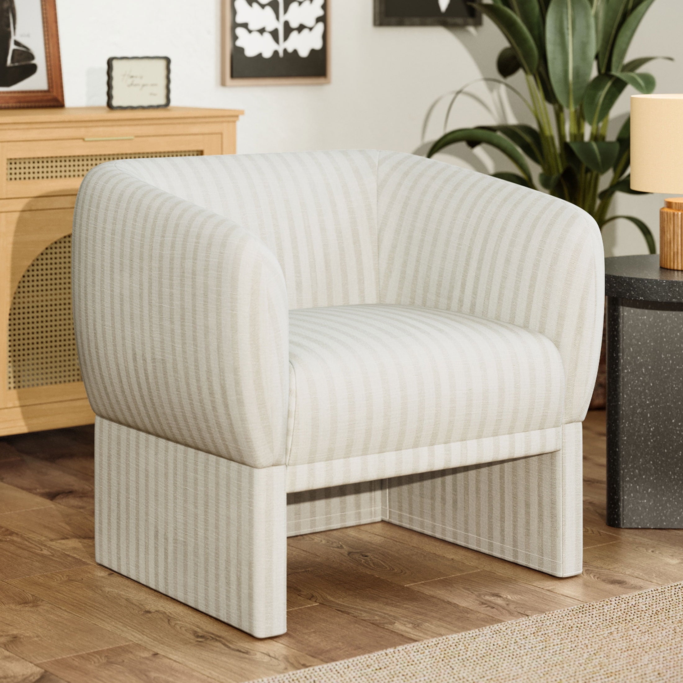 AVERO™ Beautiful Small Space Accent Chair , Beige and White Linen - AVERO™