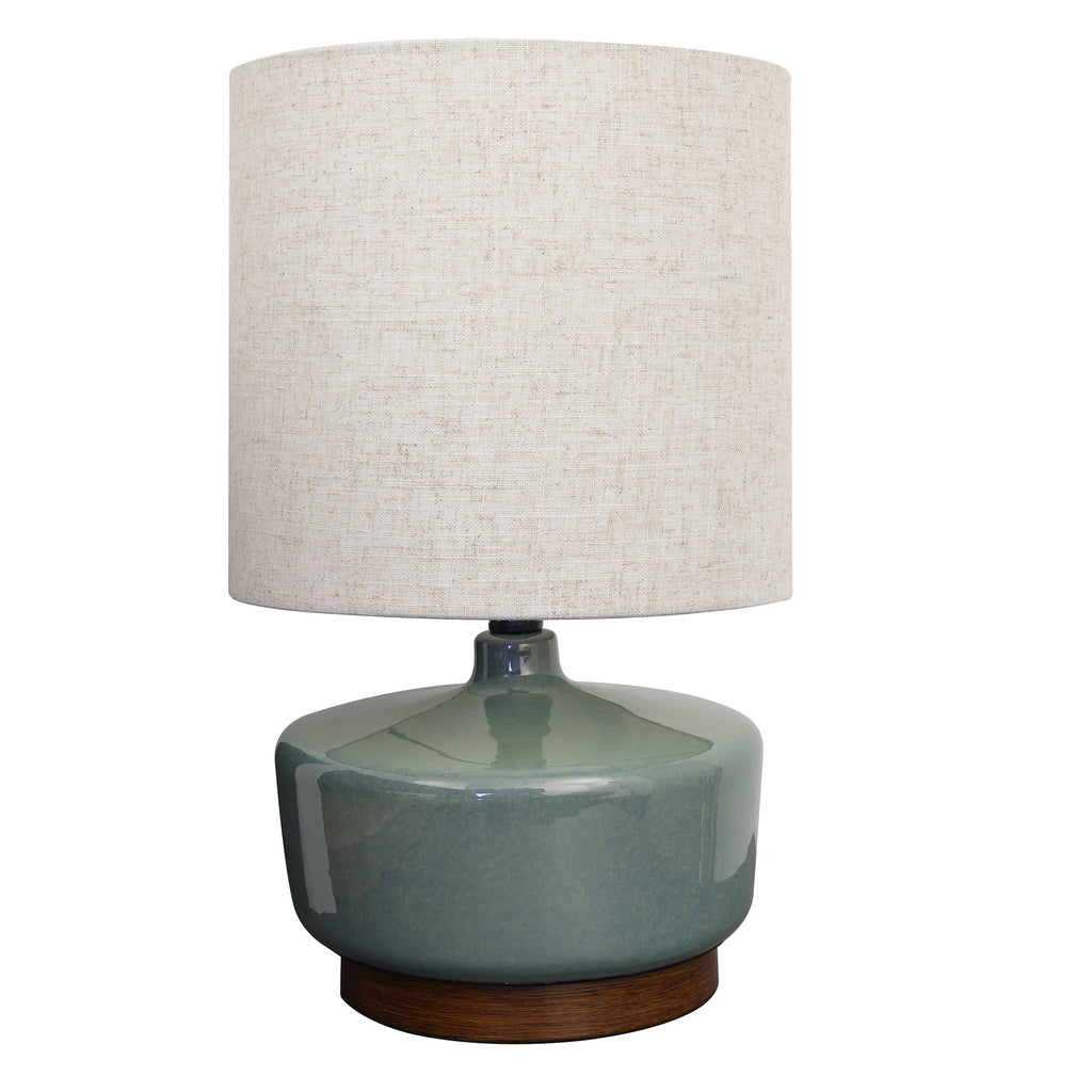 AVERO™ 17 in Mid-Century Green Ceramic Table Lamp with Wood Base - AVERO™