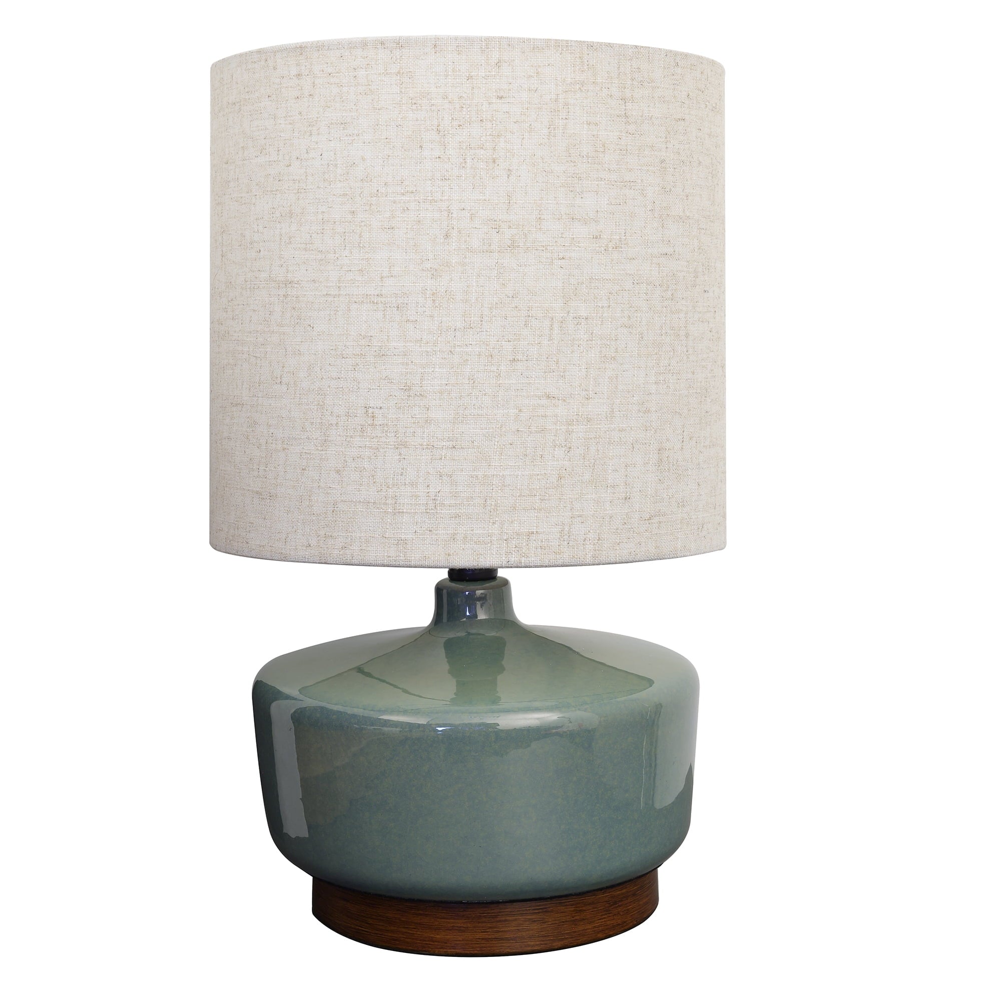 AVERO™ 17 in Mid-Century Green Ceramic Table Lamp with Wood Base - AVERO™