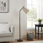 AVERO™ 60 in Boho Black Angled Floor Lamp with Rattan Shade - AVERO™