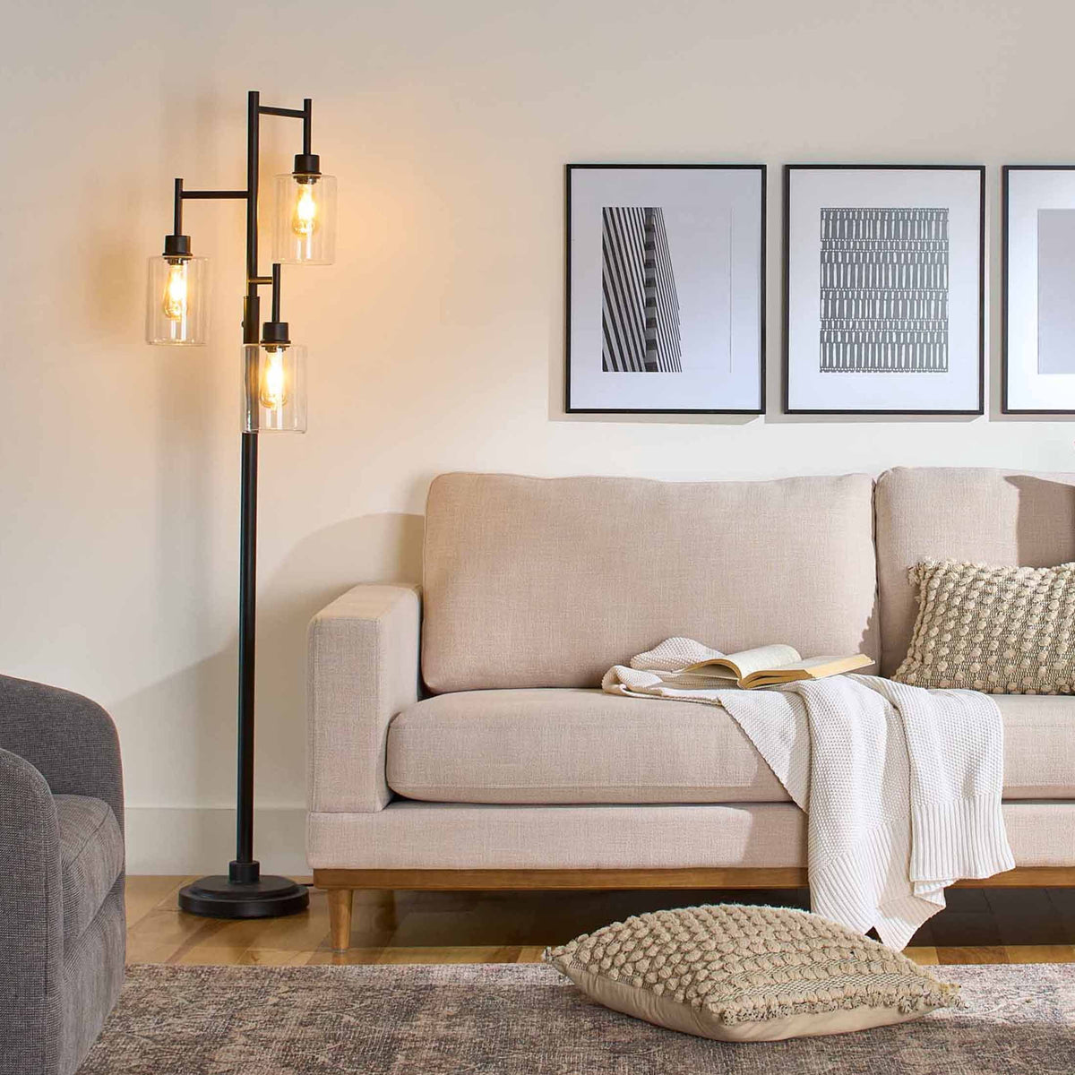 AVERO™ 63.5 in 3 Light Contemporary Black Floor Lamp Clear Glass - AVERO™