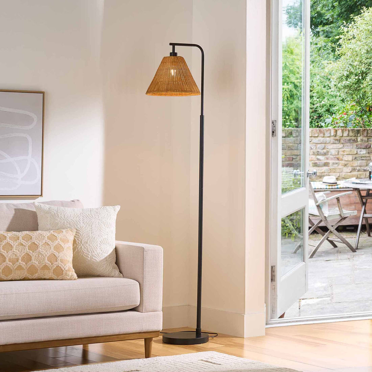 AVERO™ 70" Metal Floor Lamp with Natural Woven Rattan Shade - AVERO™