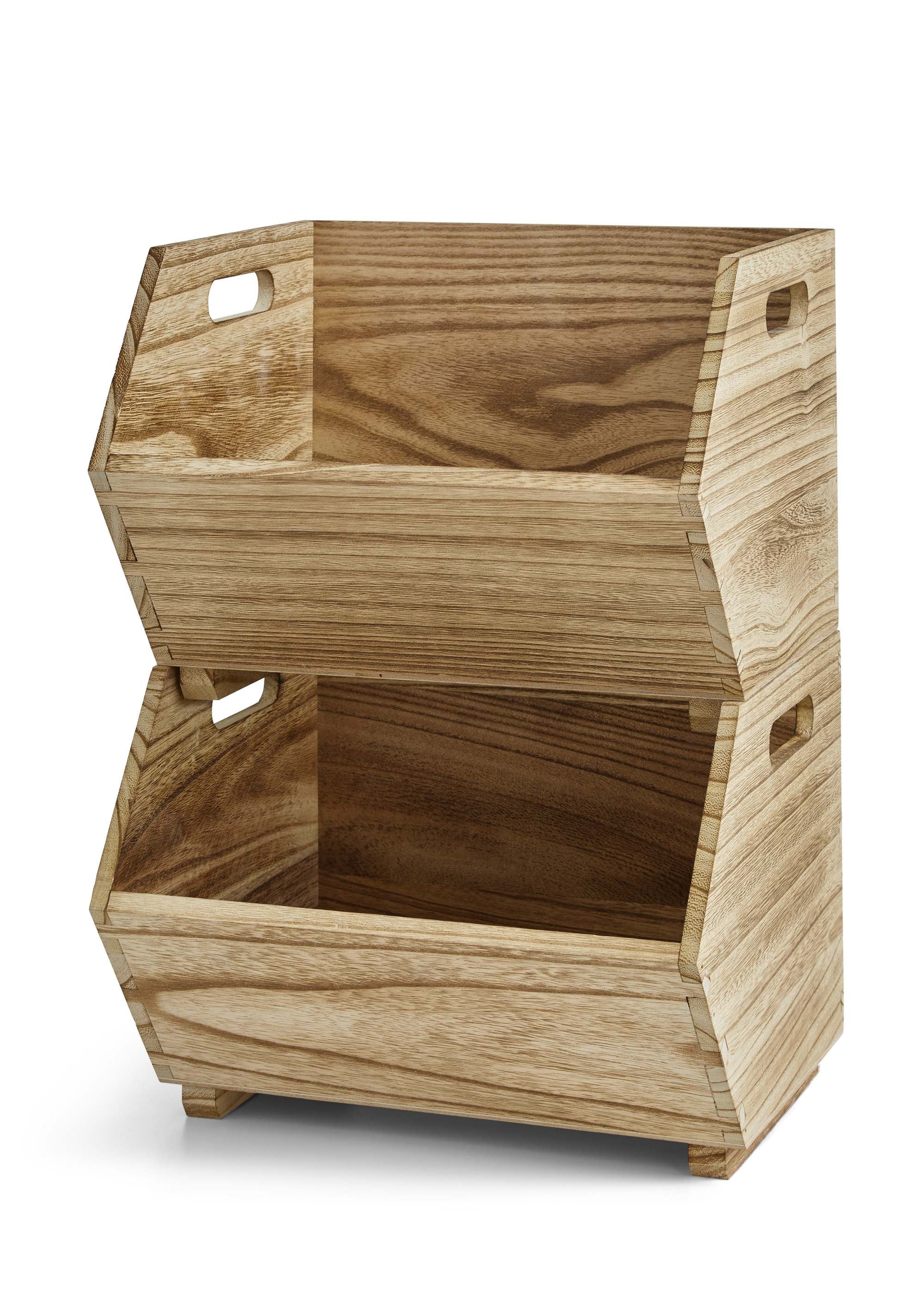 AVERO™ 2-Piece Set Natural Wood Stacking Open Front Decorative Storage Bins, 11 in x 16.5 in x 10 in - AVERO™