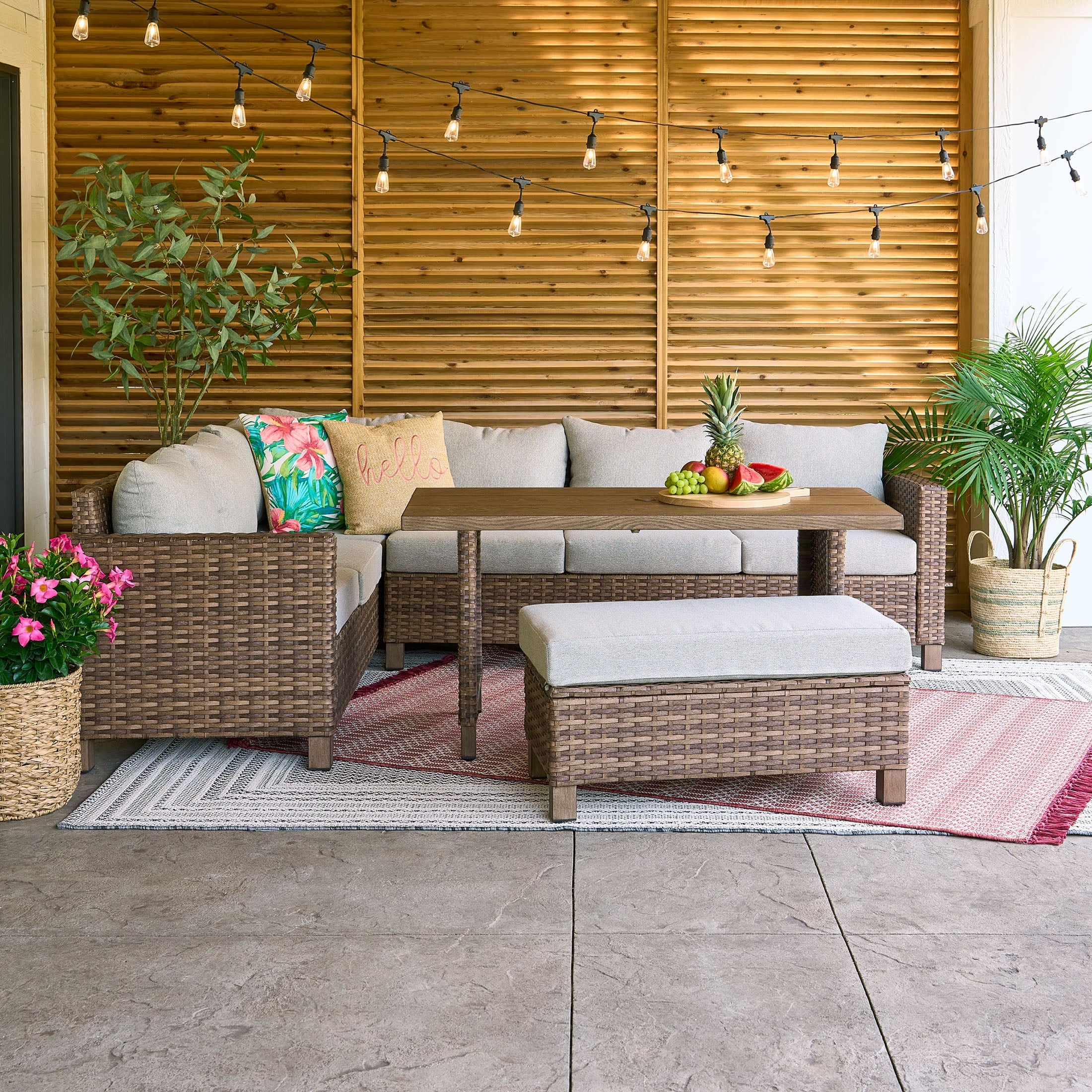 AVERO™ Brookbury 4-Piece Outdoor Wicker Patio Sectional Dining Set, Beige Cushions - AVERO™