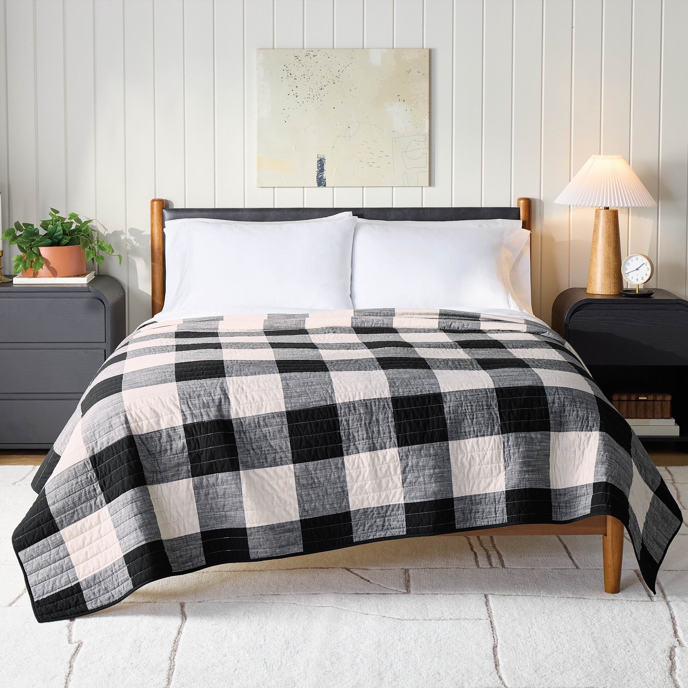 AVERO™ Buffalo Plaid Cotton Quilt, King, Black & White Bedding - AVERO™