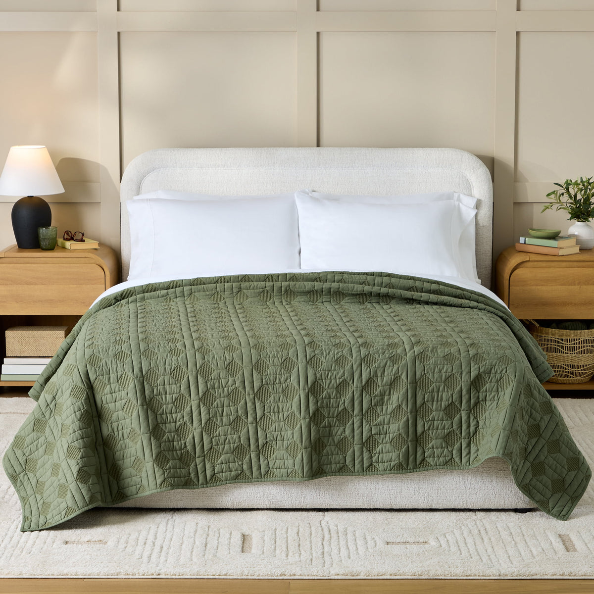 AVERO™ Crafted Geo Cotton Quilt, Dark Cilantro Dark Green, Full/Queen - AVERO™