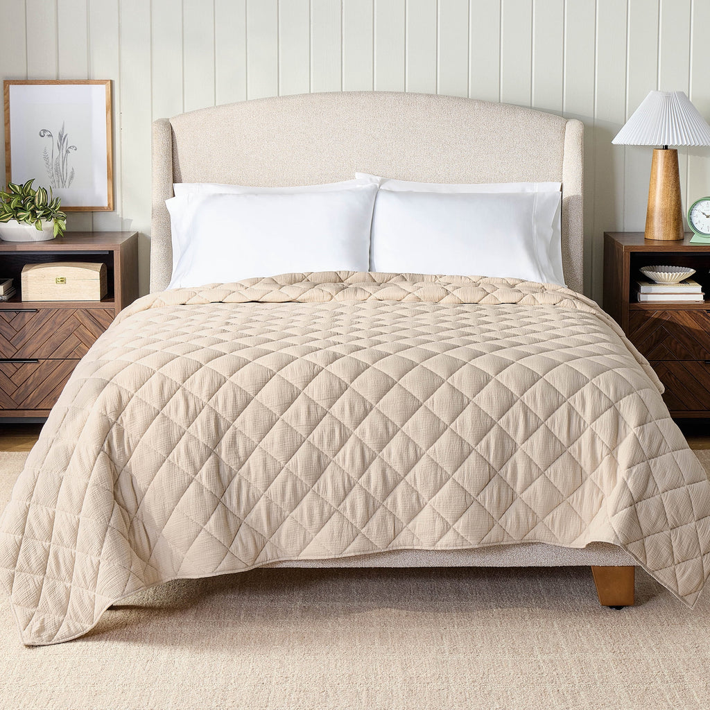 AVERO™ Papyrus Beige Diamond Cotton Gauze Quilt, King - Breathable Cotton Bedding - AVERO™