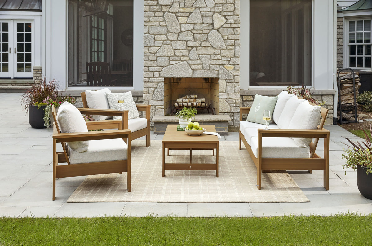 AVERO™ Ezra 4-Piece Outdoor HDPE Conversation Set, White with Neutral Palm Cushions